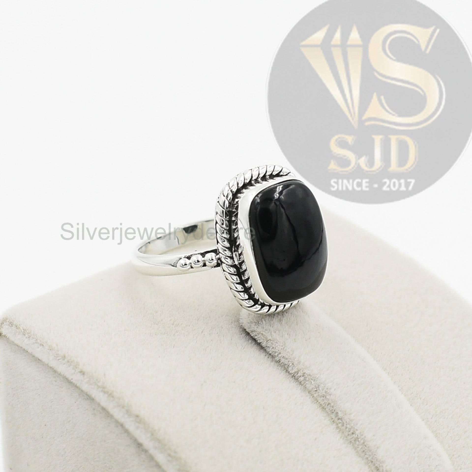 Schwarzer Onyx-Ring, 925 Sterling Silber, Onyx 10x14 Mm Kissen-Edelstein-Ring, Silberring, Onyx-Schmuck, Damenring von silverjewelrydesire