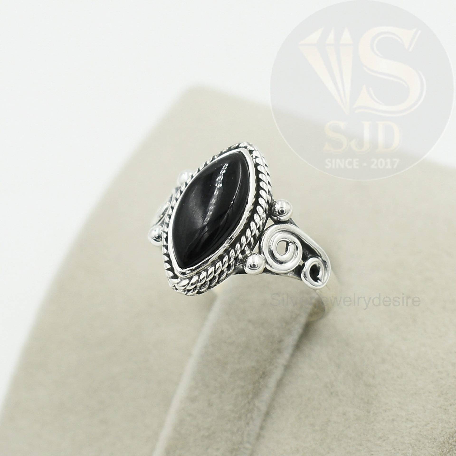 Schwarzer Onyx Ring, 925 Sterling Silber, Schwarzer 7x14 Mm Marquise Edelstein Silberring, Ringe Für Frauen, Schmuck von silverjewelrydesire