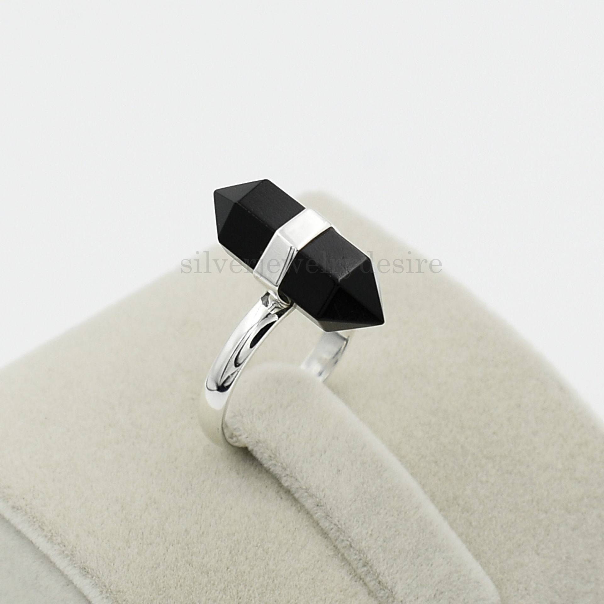 Schwarzer Onyx-Ring, 925 Sterling Silber, Onyx 7x20 Mm Bleistiftform Edelstein-Ring, Silberring, Ringe Für Frauen, Onyx-Schmuck von silverjewelrydesire