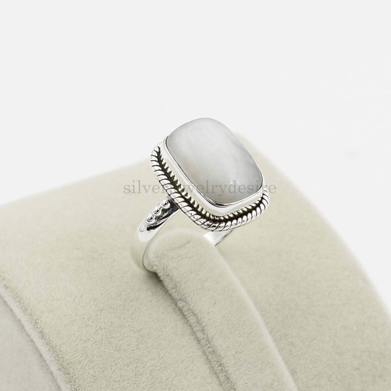 Weißer Mondstein Ring, Sterling Silber, 10 X 14 Mm Kissen Statement Silber Stein Frauen Edelstein Geschenk von silverjewelrydesire