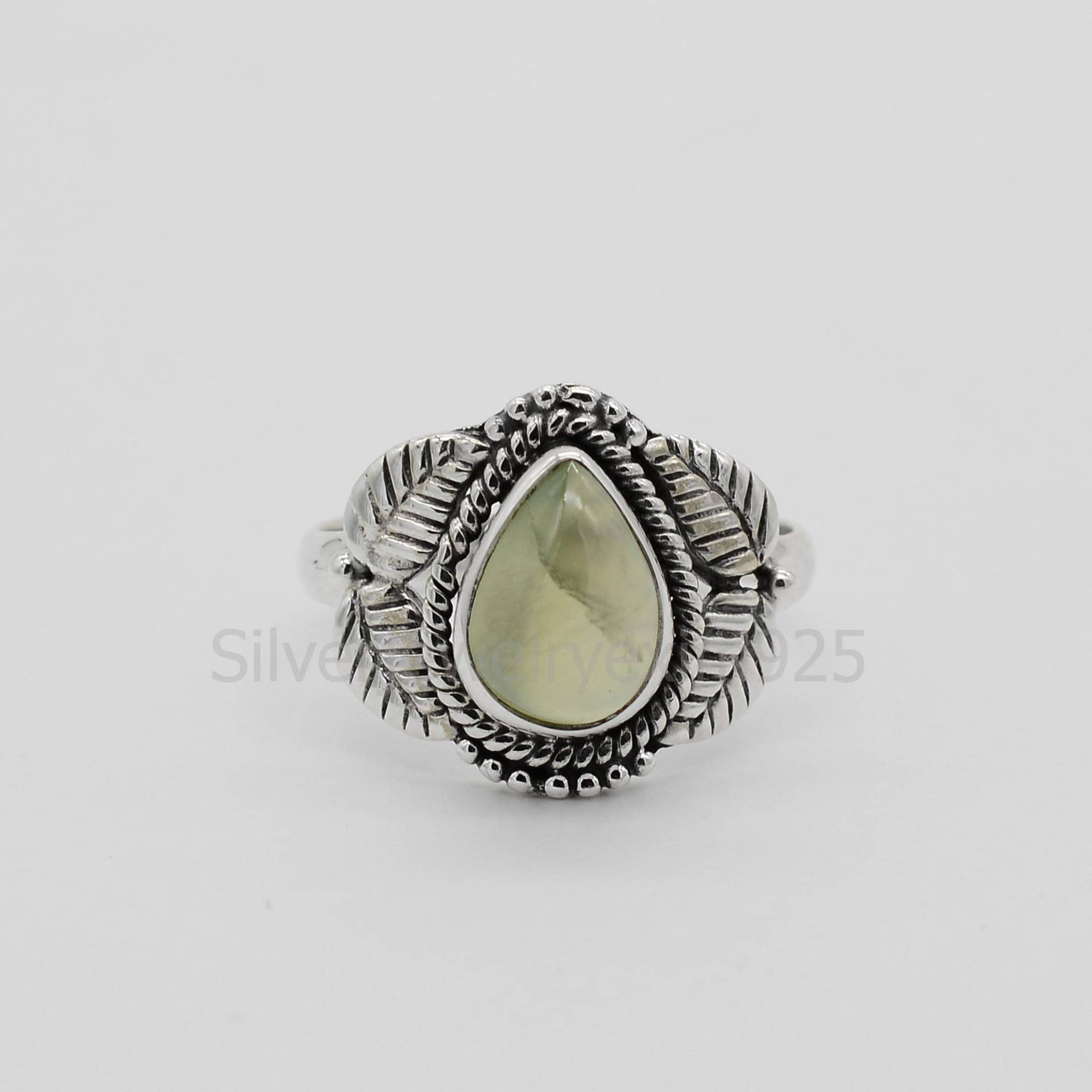 Natürlicher Prehnit Silber Ring, Grüner 925 Ringe, Geburtsstein Solitär Edelstein Schmuck, Geschenk Für Hochzeit von silverjewelryexim925