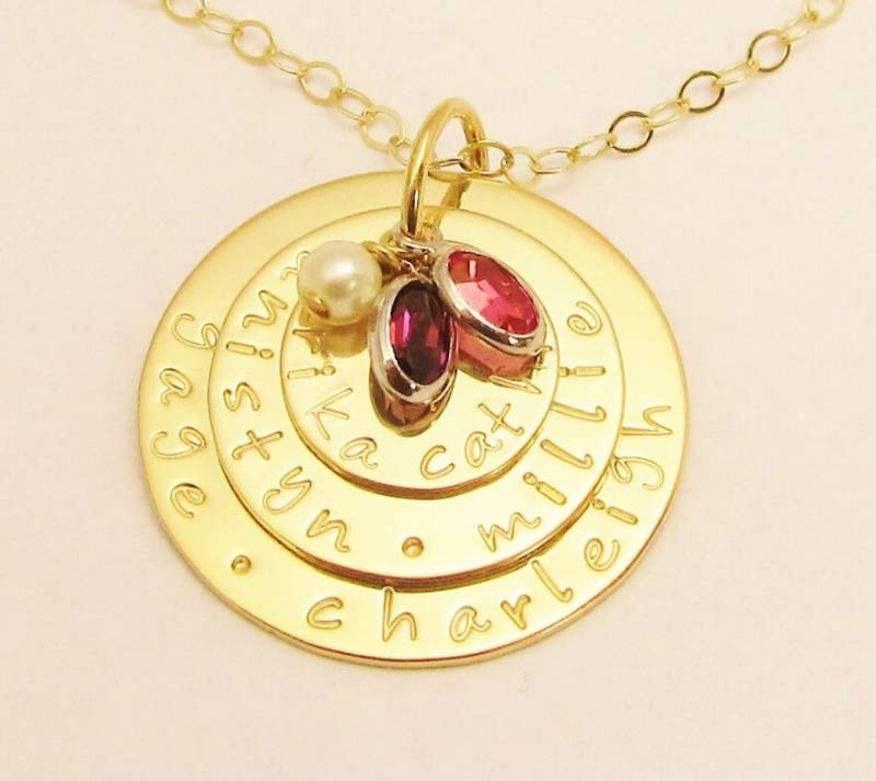 14K Gold Hand Gestempelt Personalisierten Schmuck... Die Nana-Halskette... Mütter Charm Anhänger Birthstones Von Silverpress 14K Gold Hand Gestempelt Personalisierten Schmuck... Die Nana-Halskette... Mütter Charm Anhänger Birthstones Von Silverpress von silverpress