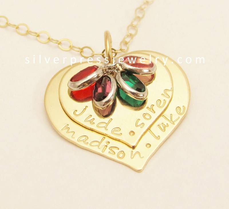 Personalisierte Mutter 14K Gold Zwei Herzen Halskette Hand Gestempelt Neue Weihnachtsgeschenk Schmuck Charms Von Silverpress von silverpress