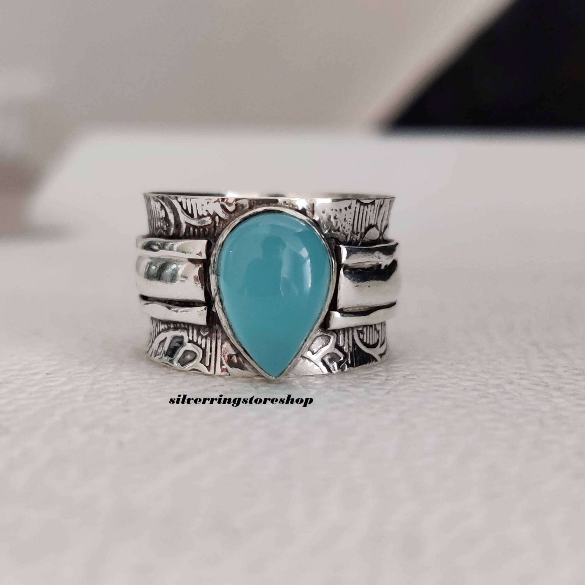 Aqua Chalcedon Ring, 925 Sterling Silber Handgemachter Frauen Zierlicher Schöner Edelstein Stein Geschenke von silverringstoreshop