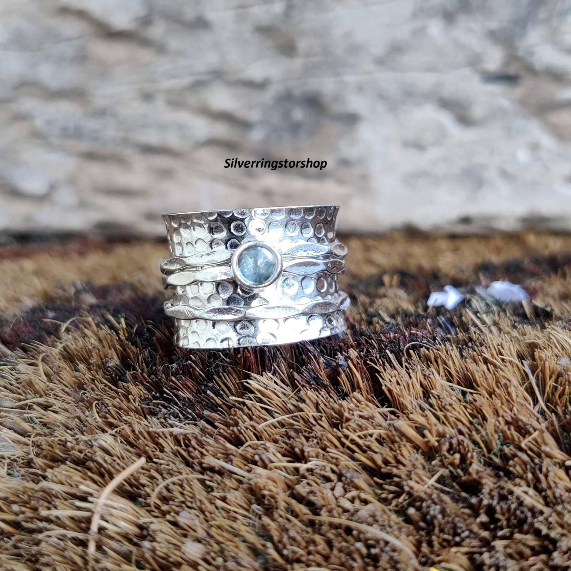 Aquamarin Ring, 925 Sterling Silber Bandring, Statement Spinner Schmuck Frauen Fidget Geschenk Für Sie von silverringstoreshop