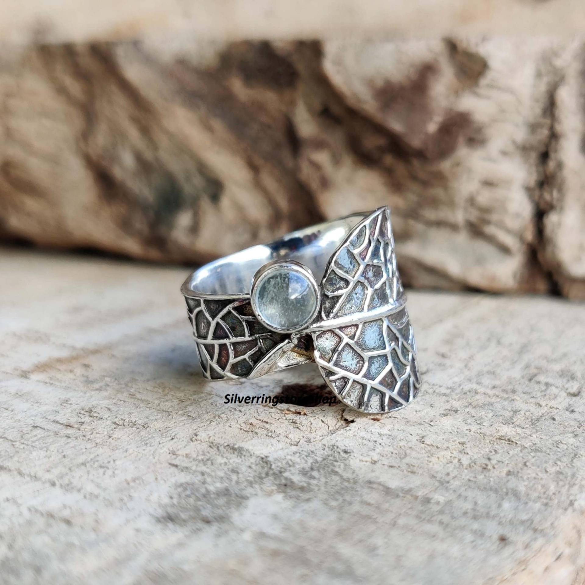 Aquamarin Ring, 925 Sterling Silber Blätter Meditation Designer Fidget Boho Handgemachter Geschenk Für Sie von silverringstoreshop