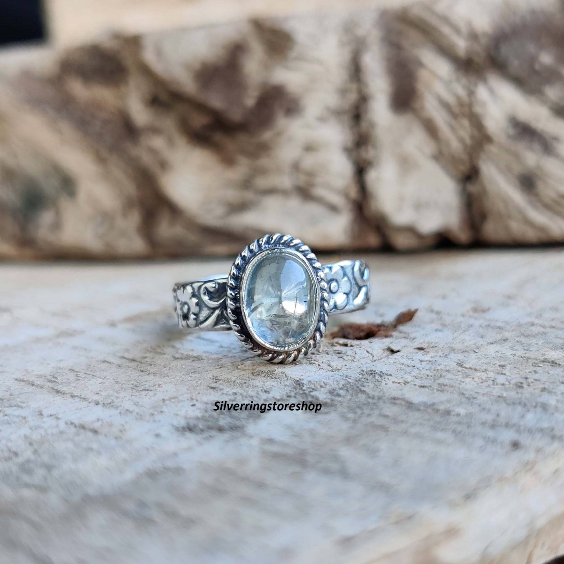 Aquamarin Ring, 925 Sterling Silber Sorgenring, Handgemachter Boho Mostpopuler Frauen Fidget Geschenk Für Sie von silverringstoreshop