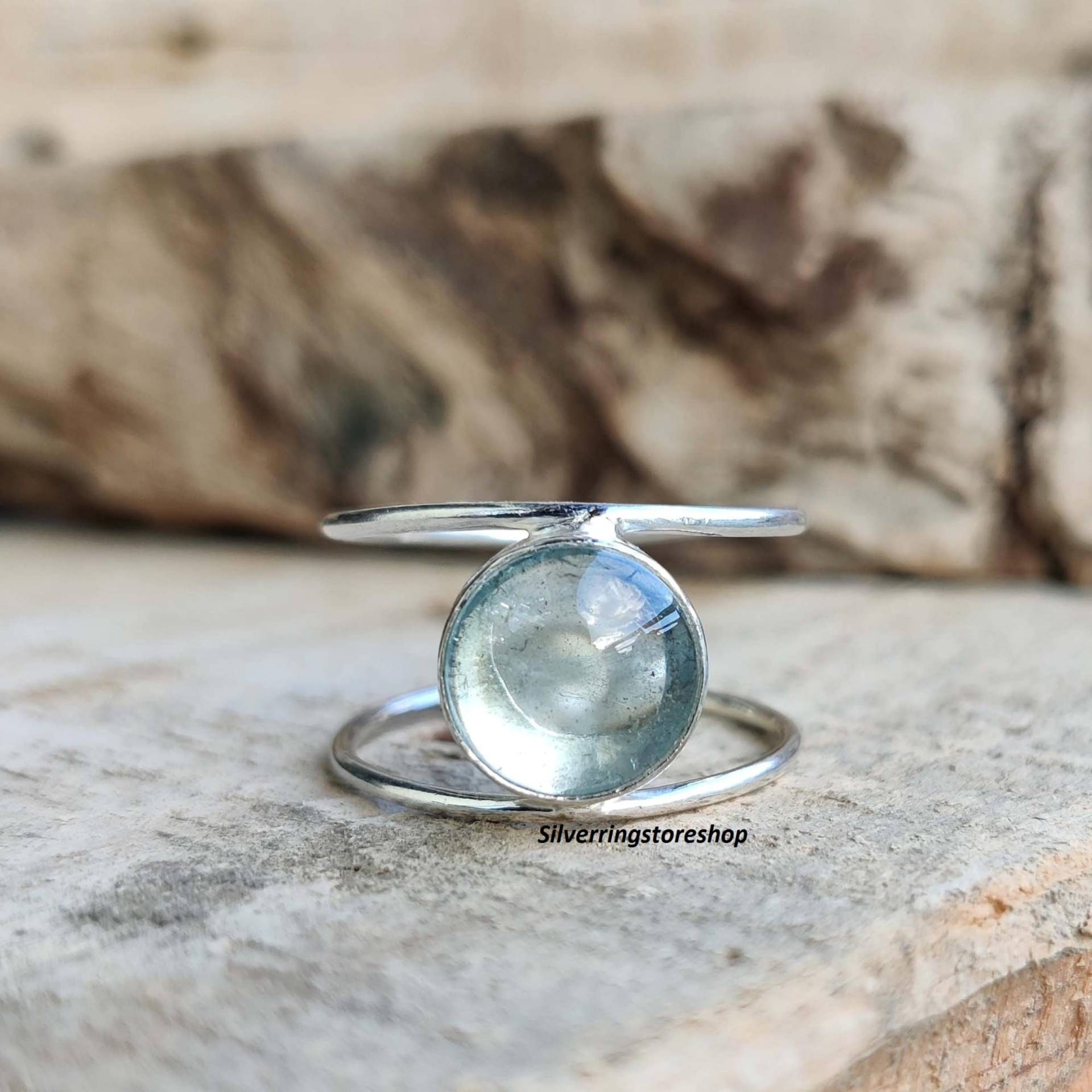 Aquamarin-Ring, 925 Sterling Silber Ring, Zierlicher Beliebter Versprochener Handgefertigter Meditationsring, Boho-Ring, Geschenk Für Sie von silverringstoreshop