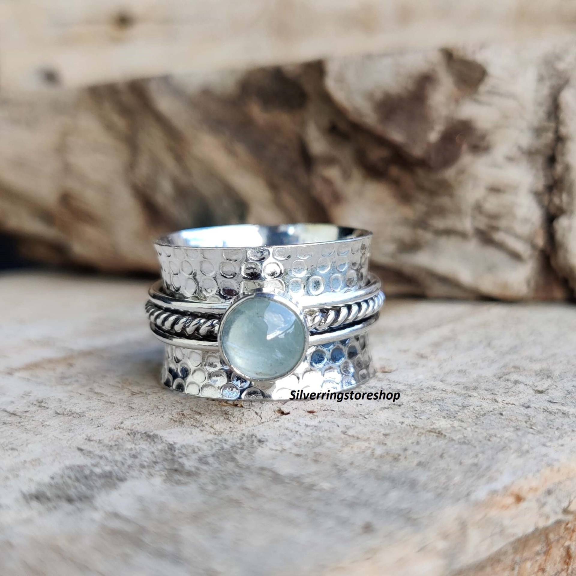 Aquamarin Ring, 925 Sterling Silber Handgefertigter Spinner Schmuck Ring, Peace, Geschenk Für Sie von silverringstoreshop
