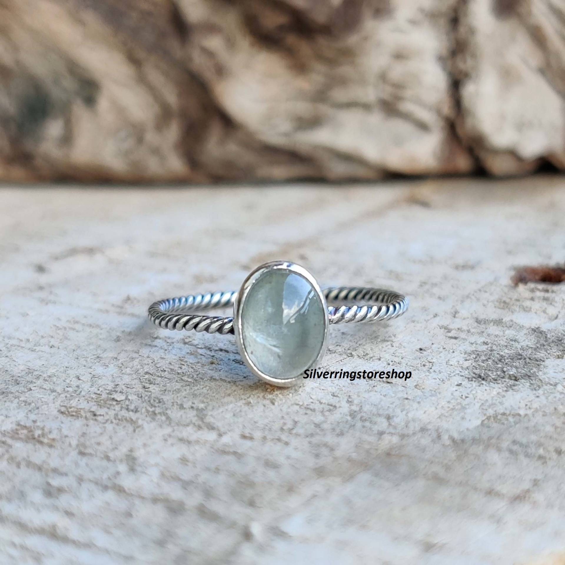 Aquamarin-Ring, 925 Sterling Silber Ring, Zierlicher Handgemachter Schmuckring, Boho-Ring, Angstring, Sorgenring, Geschenk Für Sie von silverringstoreshop