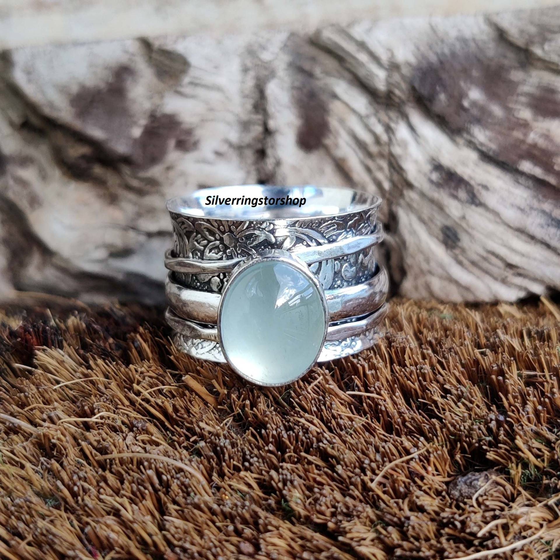 Aqaumarin-Ring, 925 Sterling Silber Ring, Zierlicher Spinner-Ring, Fidget-Ring, Handgemachter Boho-Ring, Frauen-Ring, Geschenk Für Sie von silverringstoreshop