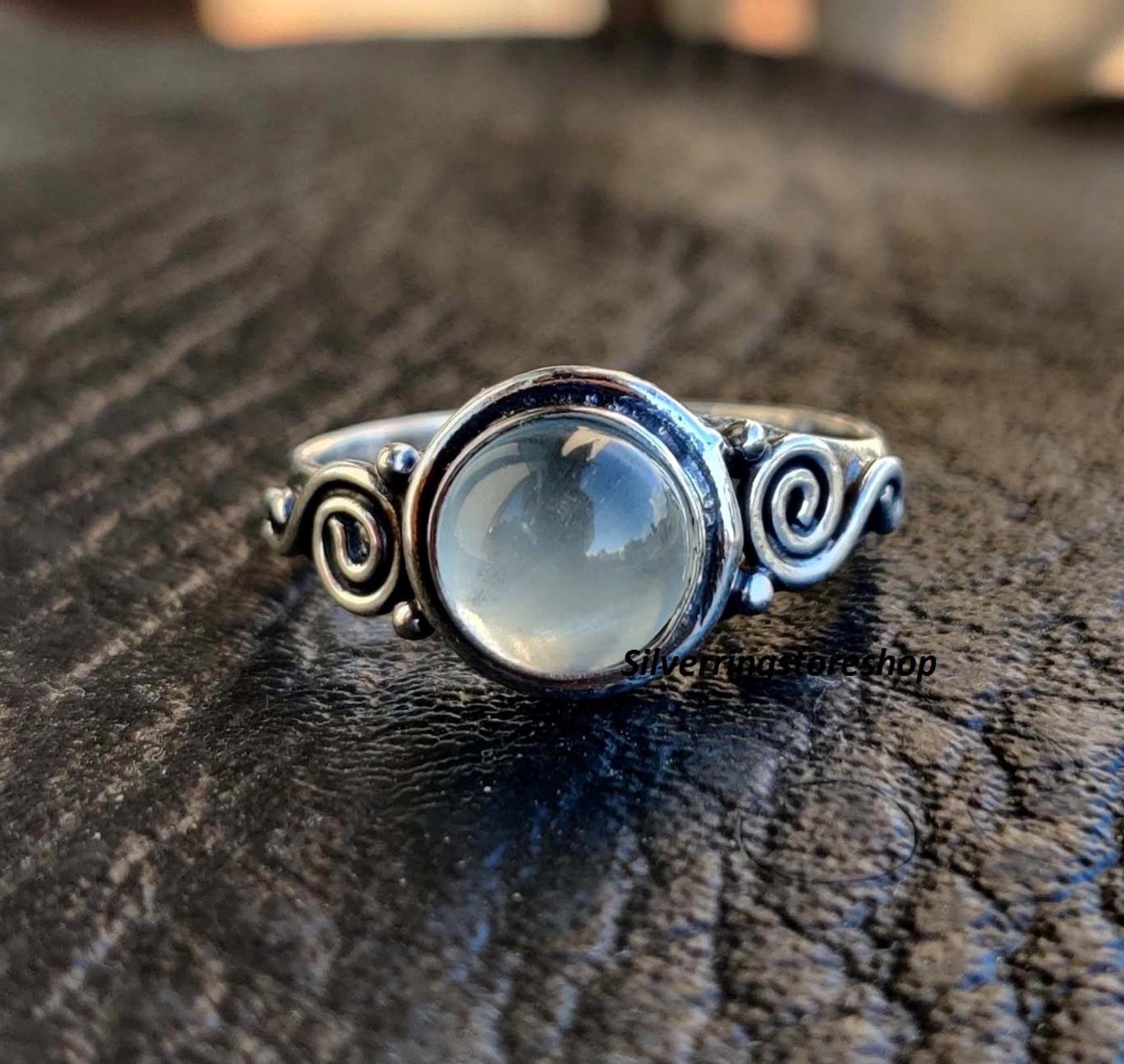 Aquamarin Ring, 925 Sterling Silber Zarte Statement Handgemachte Beliebte Schmuck Frieden, Geschenk Für Sie von silverringstoreshop