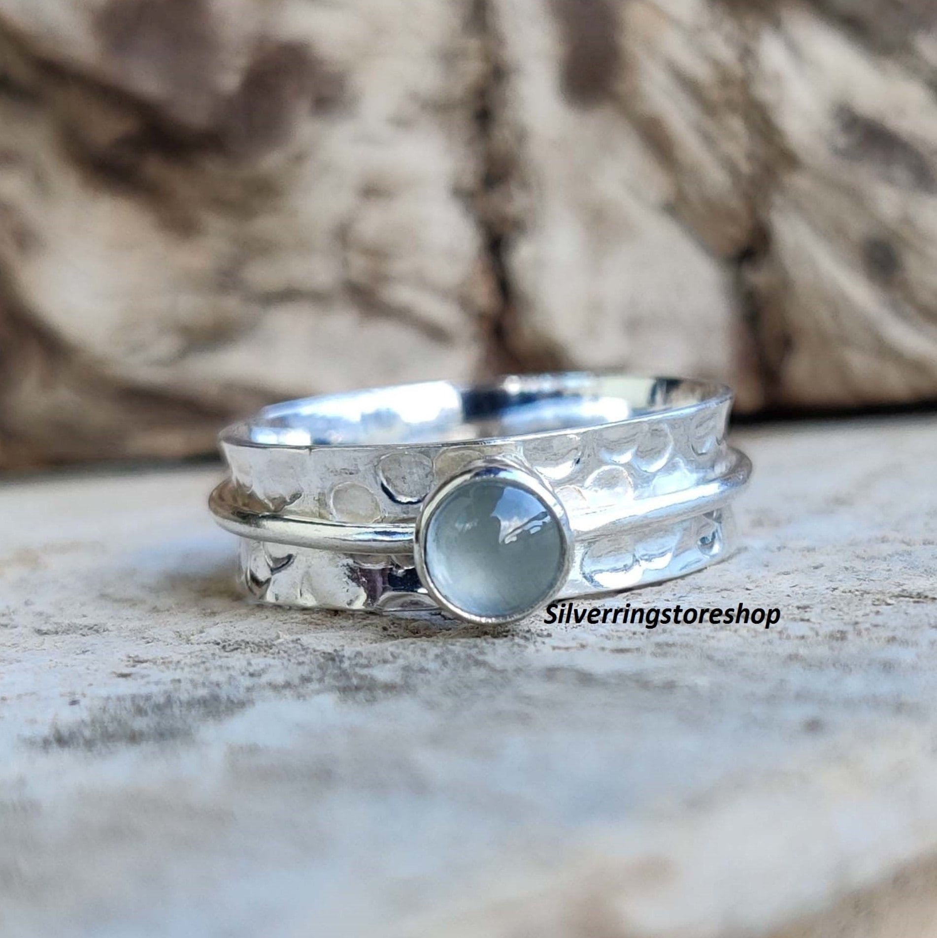 Aquamarin Stein Ring, 925 Sterling Silber Bandring, Spinner Boho Angst Sorgen Kinder Geschenk Für Sie von silverringstoreshop