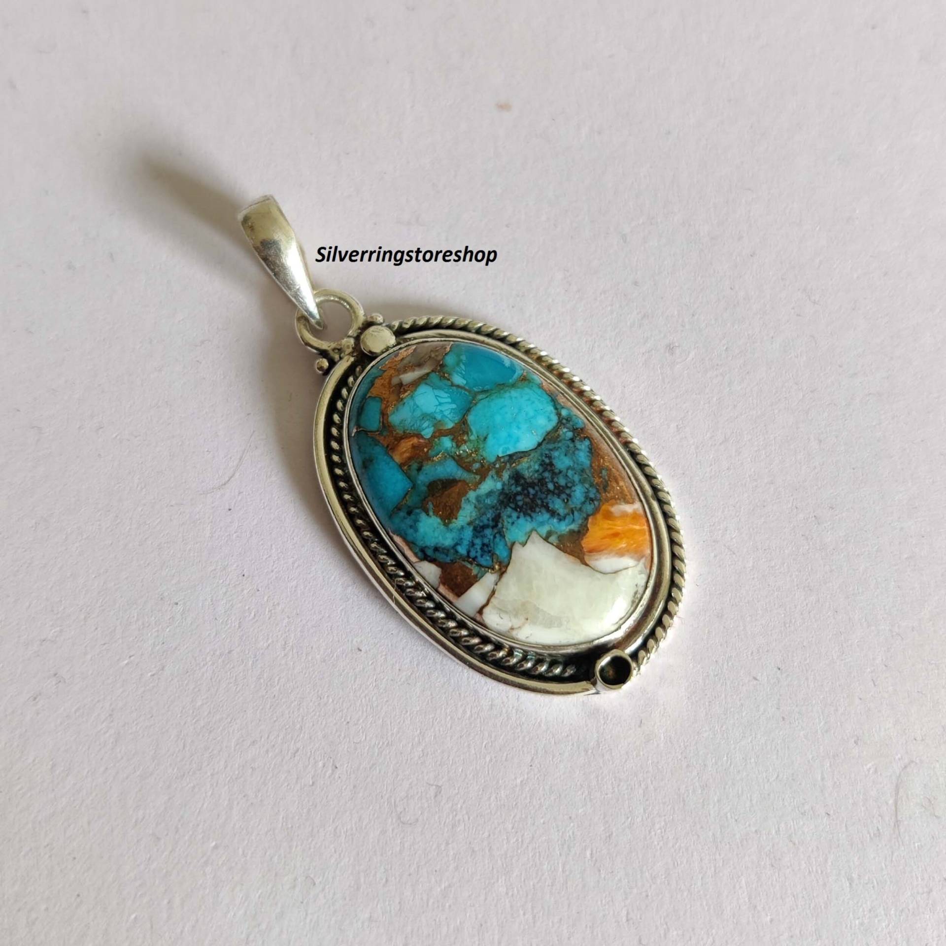 Auster Kupfer Türkis, Anhänger, 925 Sterling Silber Boho Zierlicher Handgemachter Schmuck Kinder Anhänger von silverringstoreshop