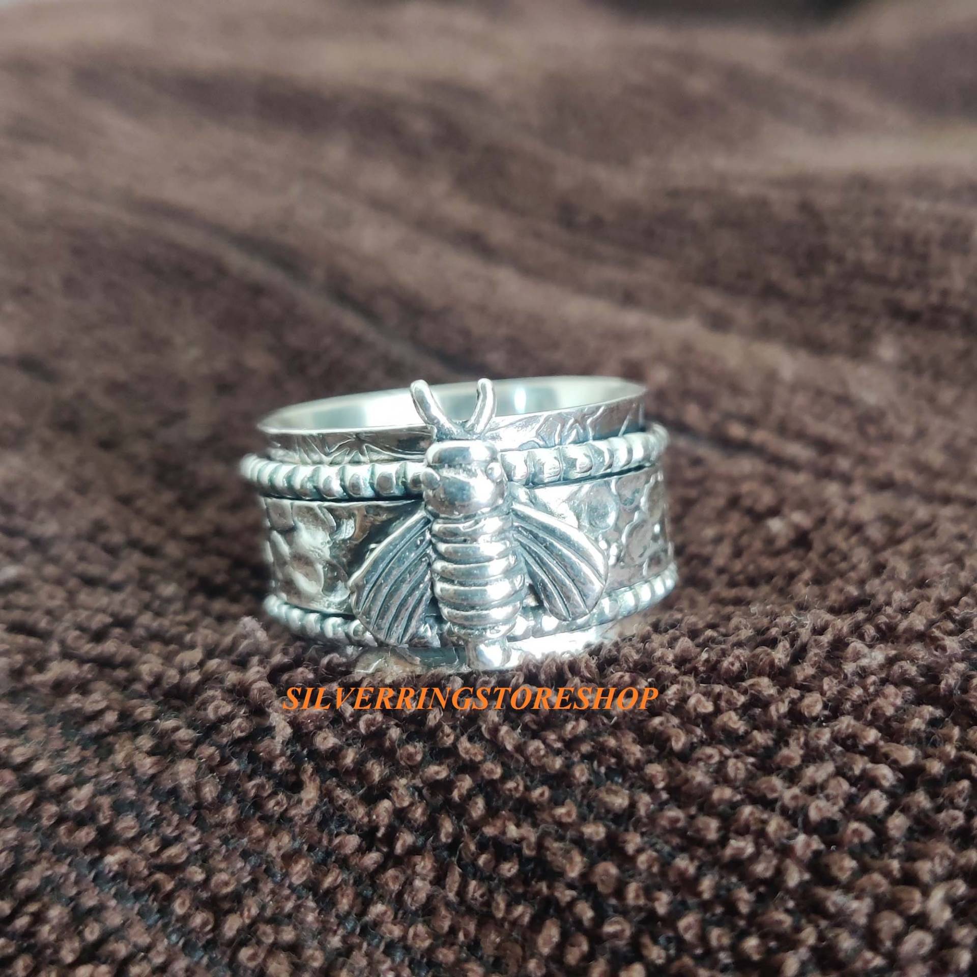 Biene Spinner Ring, 925 Sterling Silber Honig Zierliche Fidget Bandring, Boho Handgemachte Peace, Geschenk Für Sie von silverringstoreshop