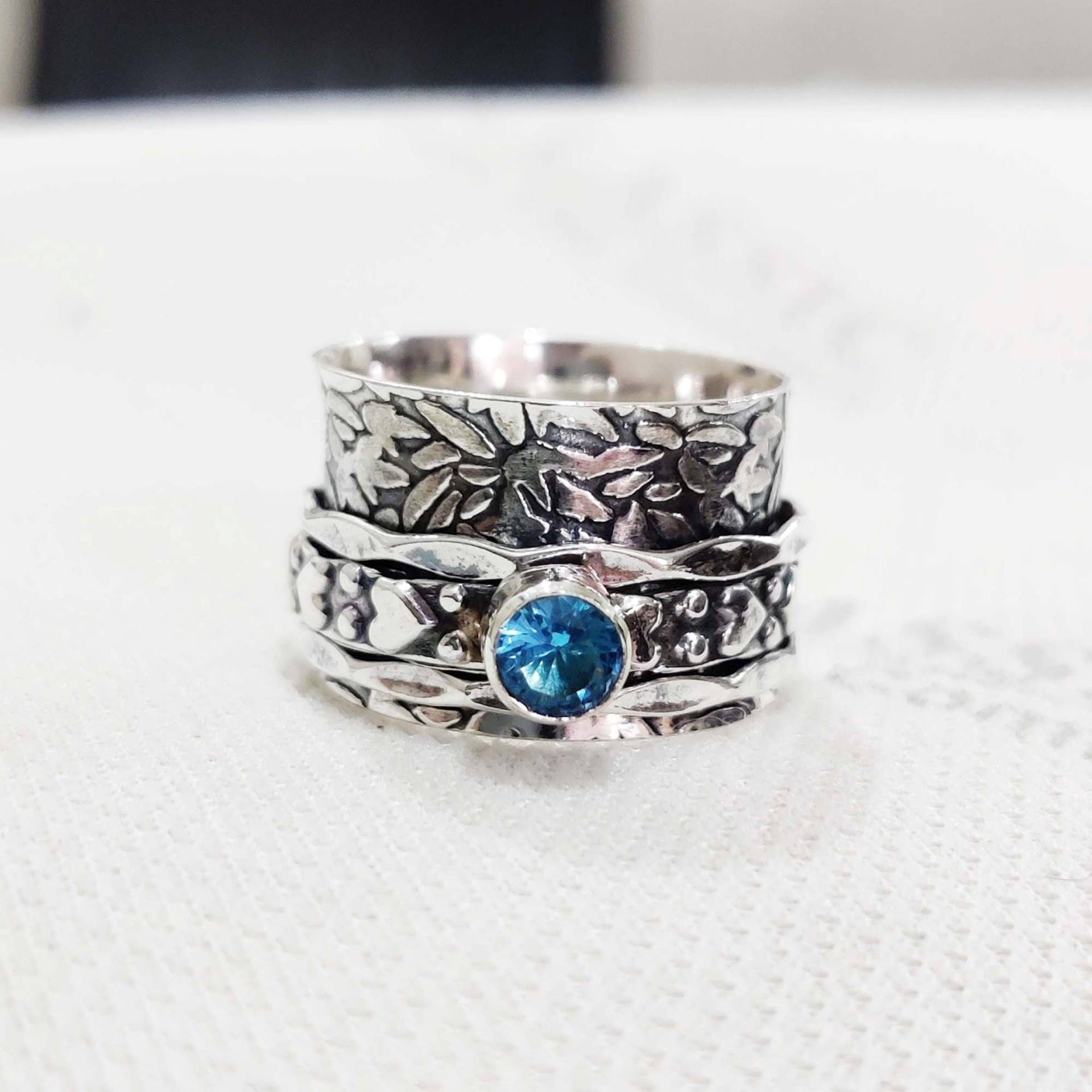 Blautopas Ring Spinnerring 925 Silber Daumenring Meditationsring Stein Frauenring Angstring Edelsteinring Geschenk Für Sie von silverringstoreshop