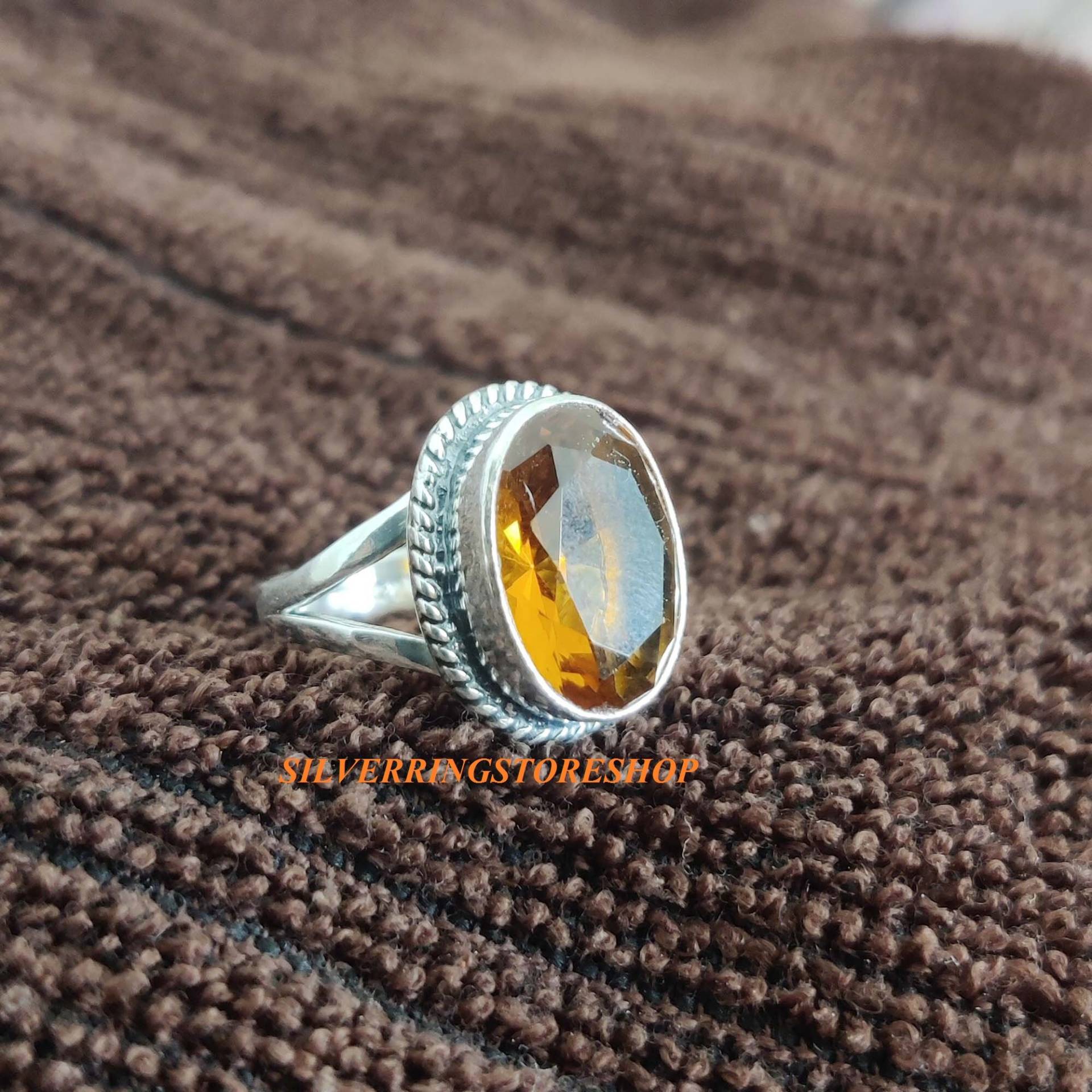 Citrin Stein Ring, 925 Sterling Silber Statement Bandring, Boho Fidget Handgemachter Frauen Geschenk Für Sie von silverringstoreshop