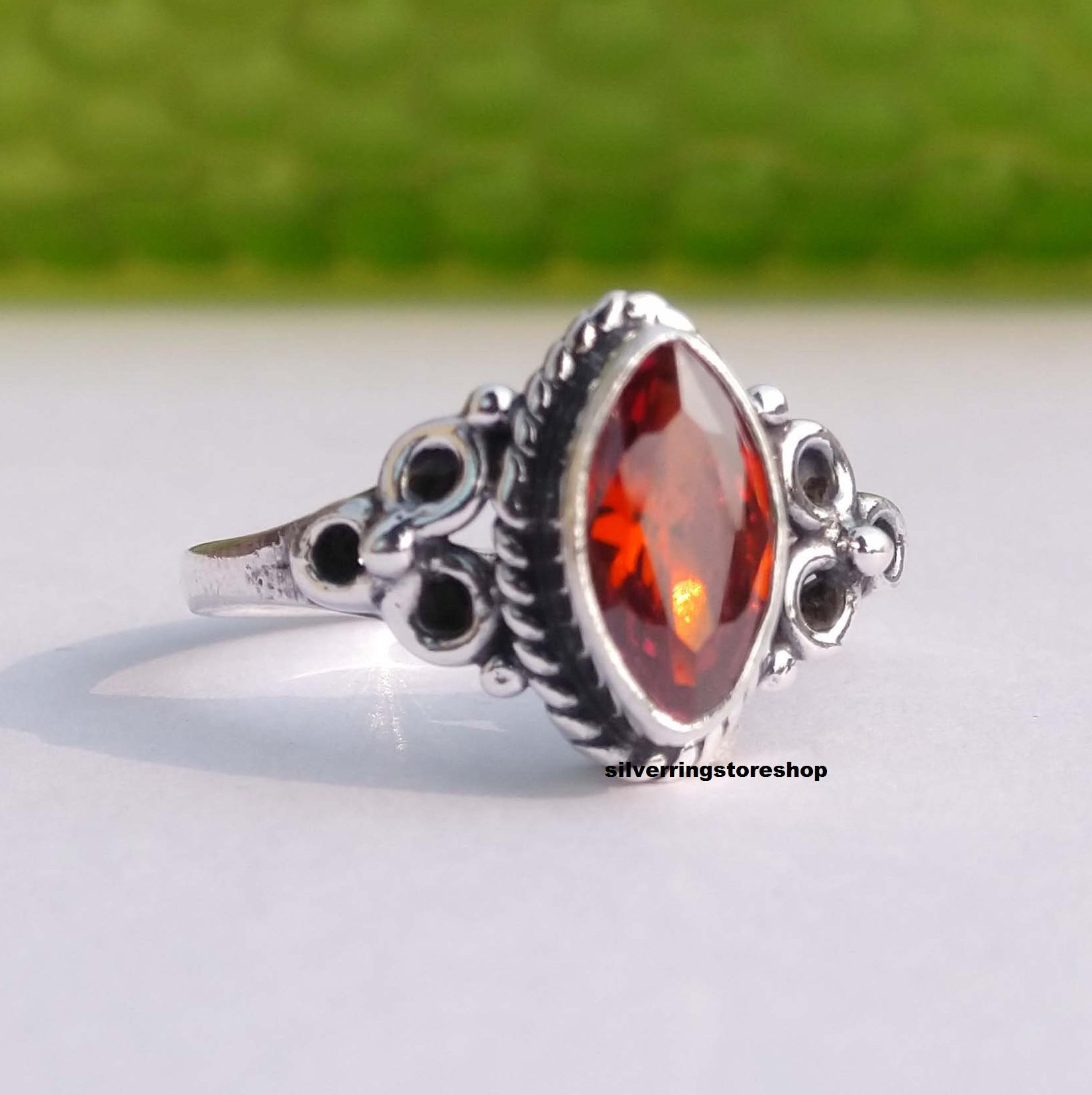 Granat Ring, 925 Silber Handgemachter Damen Fidget Boho Daumen Sorgenring, Geschenk Für Sie von silverringstoreshop