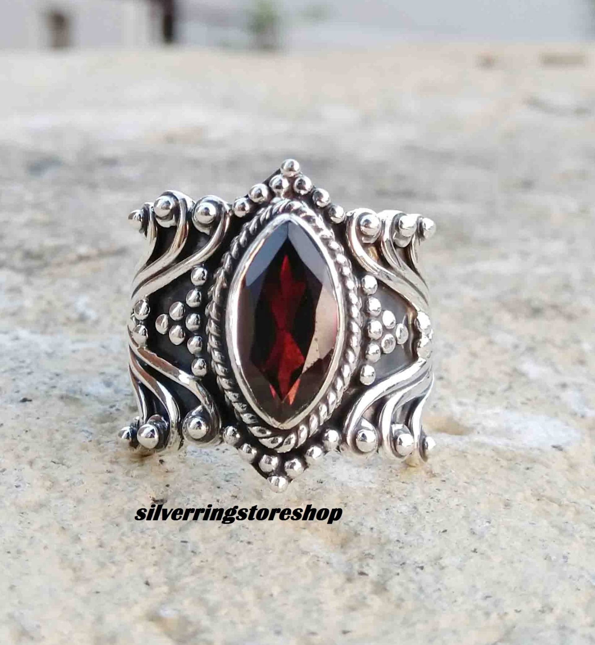 Granat Ring, 925Er Silber Meditation Boho Handgemachter Stein Edelstein Frauen Schöner Geschenk Für Sie von silverringstoreshop