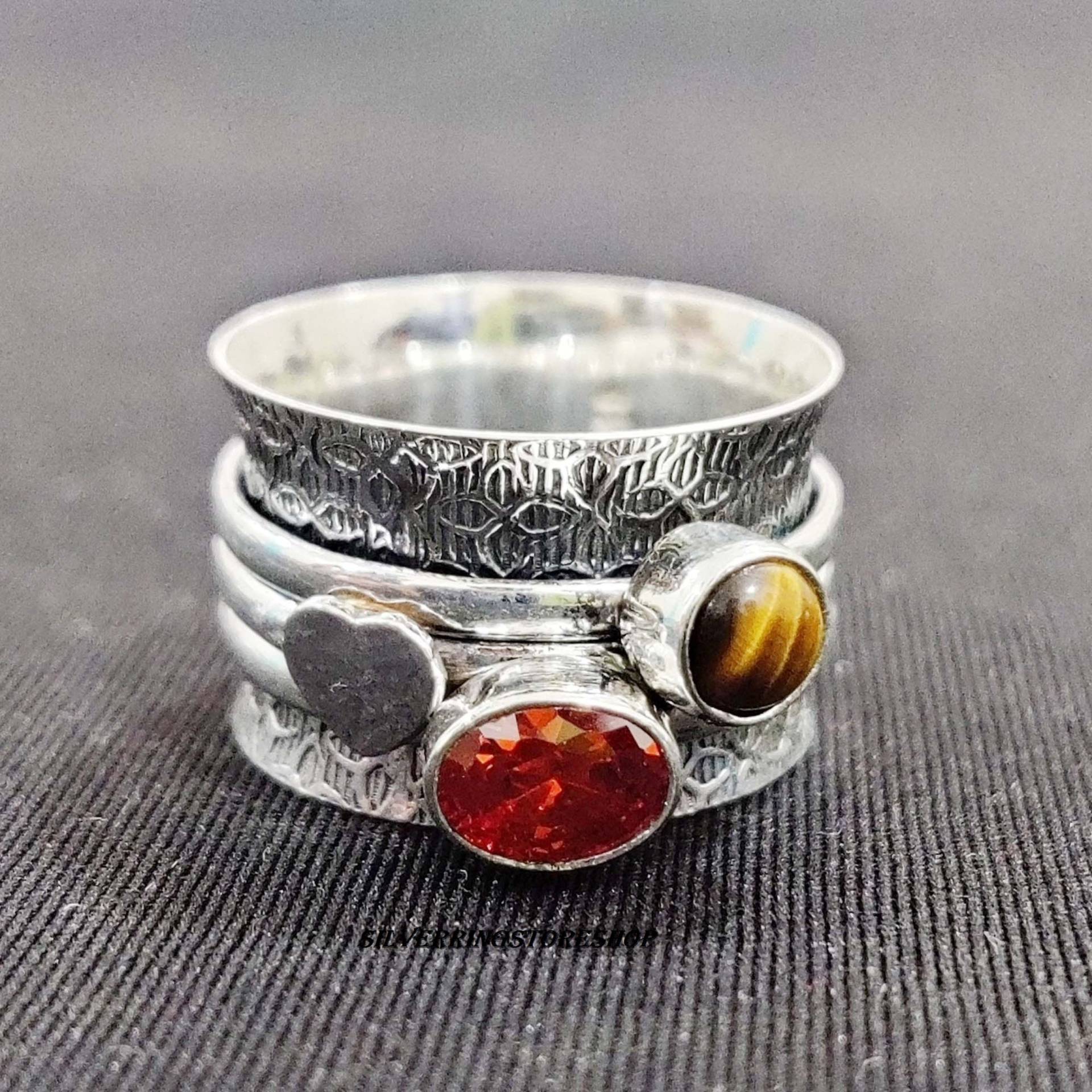 Granat Ring, Spinner 925 Silber Statement Fidget Sorgenring, Daumenring, Frauen Tigerauge Geschenk Für Sie von silverringstoreshop