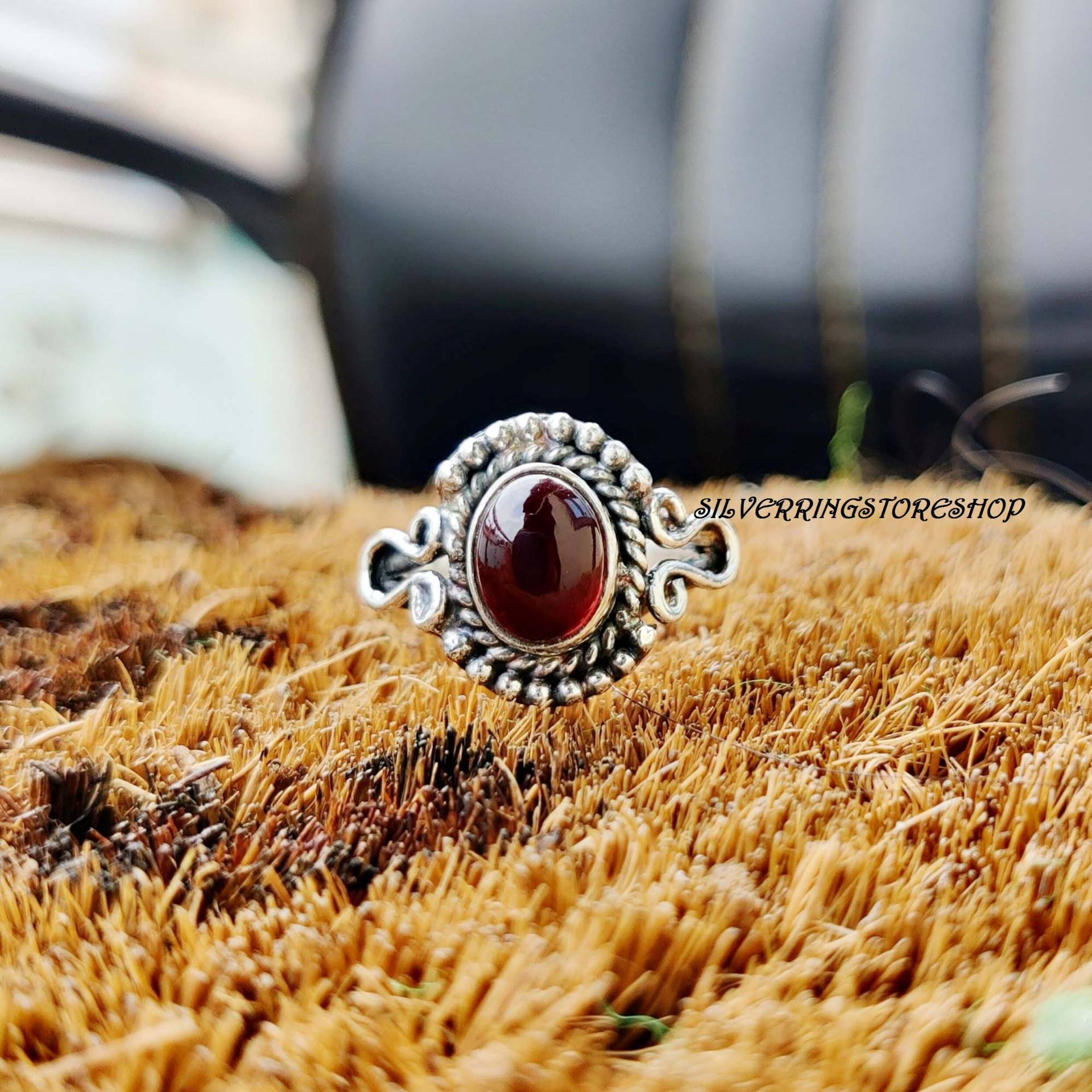 Granat Stein Ring, 925 Sterling Silber Zierliche Statement Handgemachter Fidget Peace Bandring, Geschenk Für Sie von silverringstoreshop