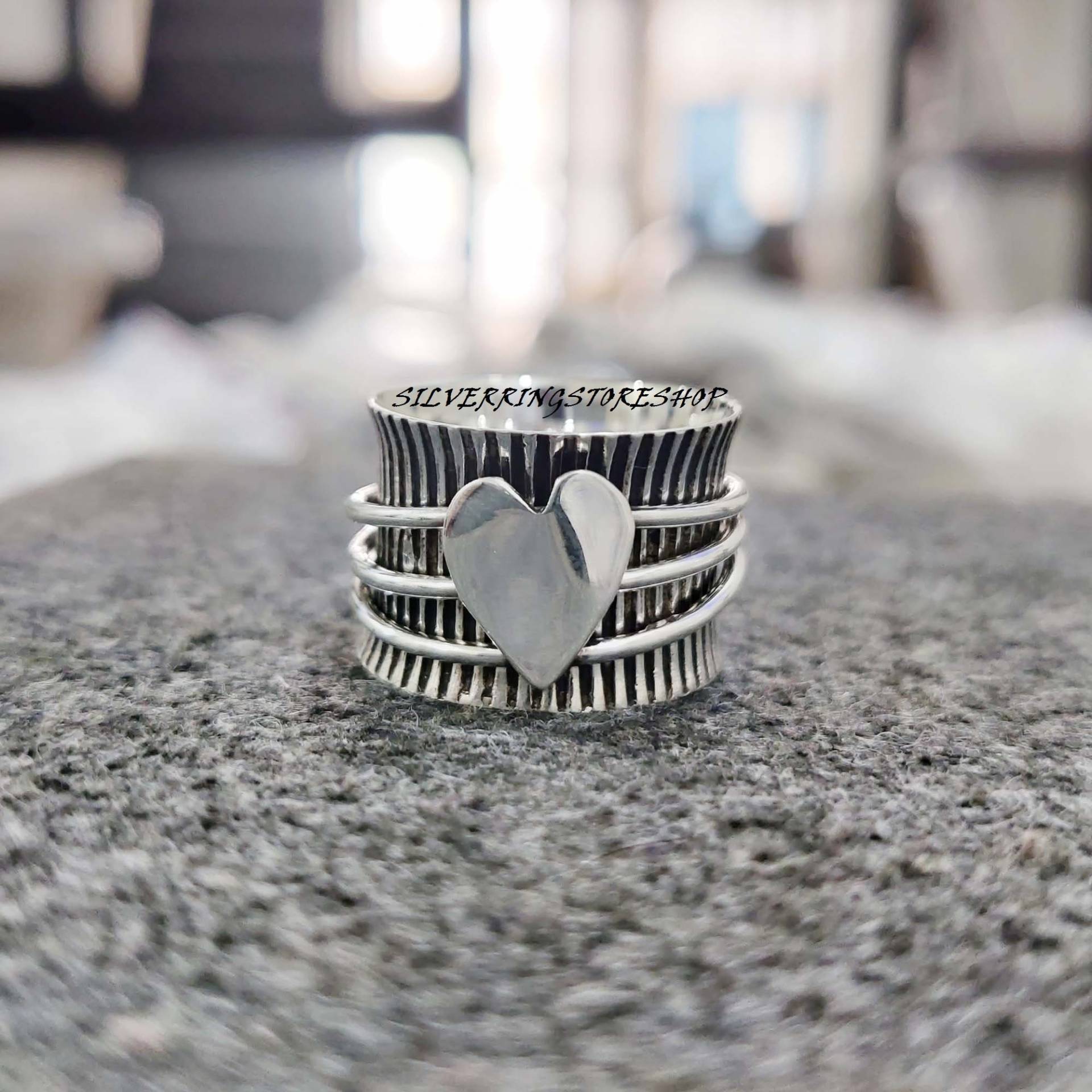 Herz Spinner Ring, 925 Sterling Silber Fidget Bandring, Zierliche Statement Boho Handgemachte Geschenk Für Sie von silverringstoreshop