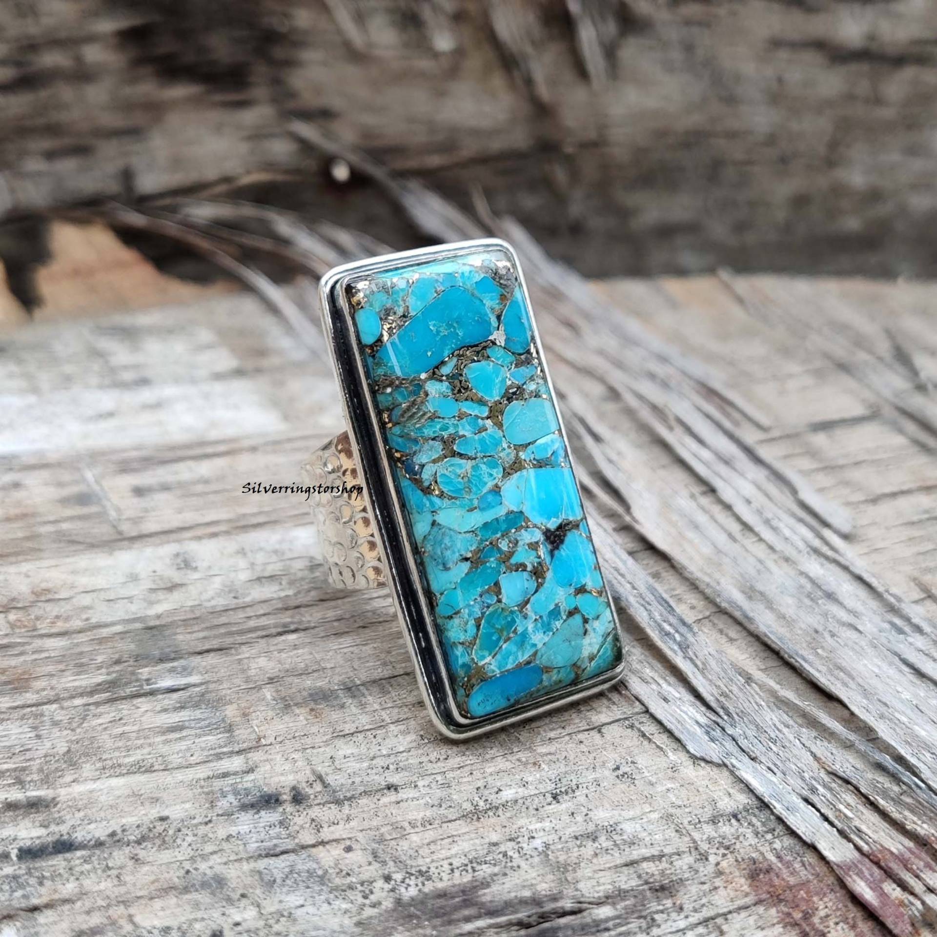 Kupfer Türkis Ring, 925 Sterling Silber Fidget Bandring, Statement Boho Zierliche Frauen Geschenk Für Sie von silverringstoreshop
