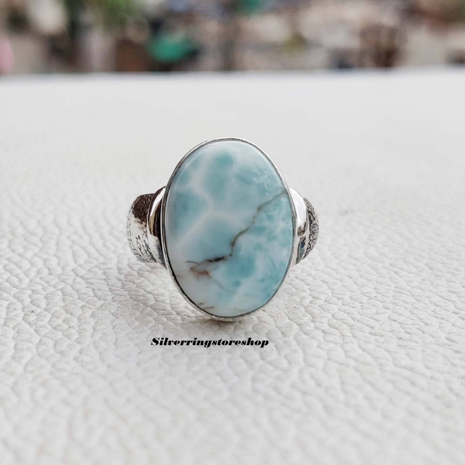 Larimar Ring, 925 Silber Natürlicher Edelstein Ring, Bandring, Handgefertigter Ring, Fidget Ring, Meditations Ring, Geschenk Für Sie, Ringe von silverringstoreshop