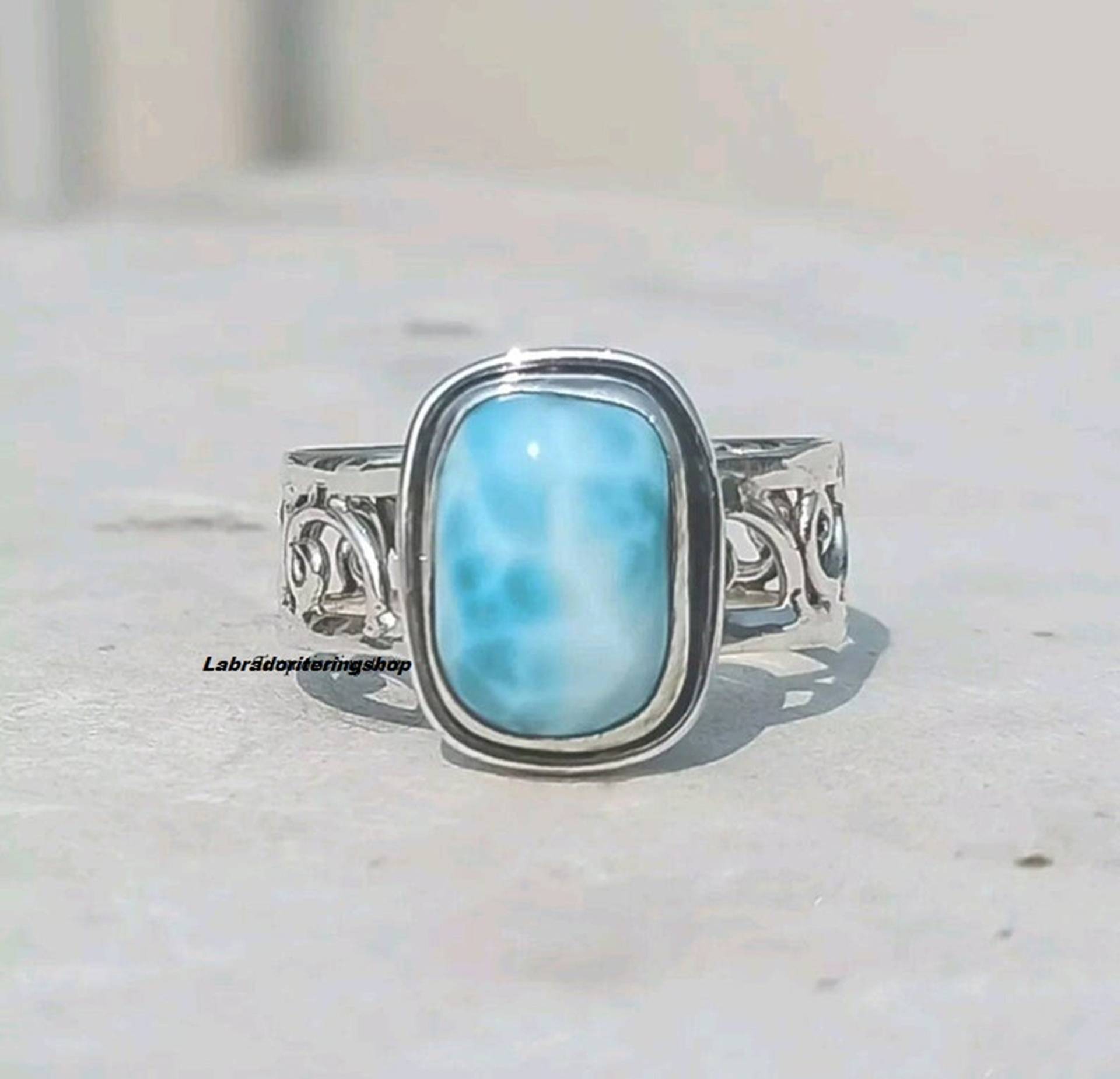 Larimar Ring, 925 Silber Natürlicher Frauen Sorgen Fidget Schmuck, Bandring, Boho Ring, Geschenk Für Sie von silverringstoreshop