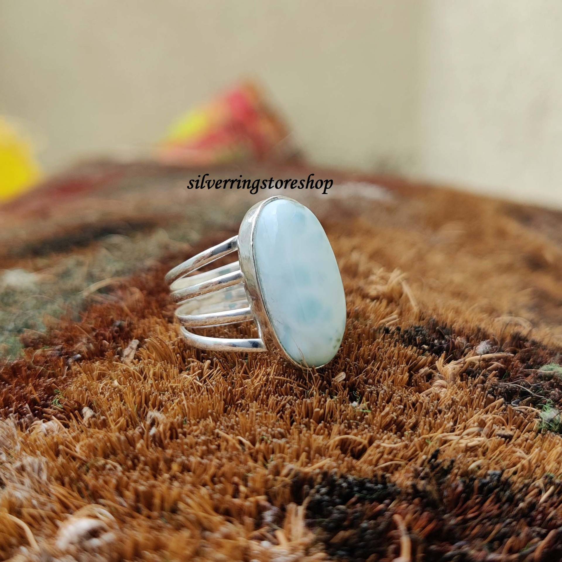 Larimar-Stein-Ring, 925 Sterling Silber Ring, Statement-Ring, Ehering, Designer-Ring, Fidget-Ring, Bandring, Friedensring, Geschenk Für Sie von silverringstoreshop