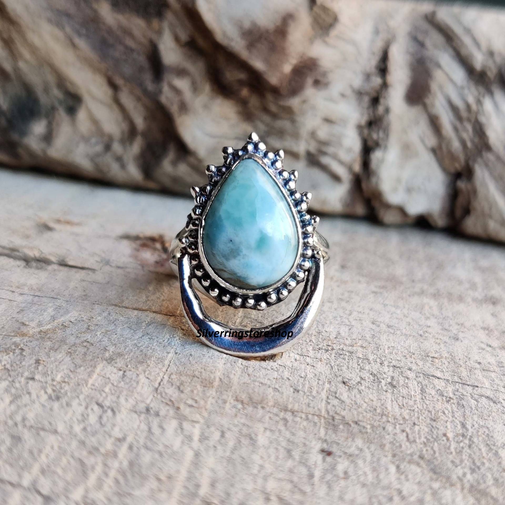 Larimar Stein Ring, 925 Sterling Silber Zierliche Handgemachte Schmuck Beliebt Fidget Frieden, Geschenk Für Sie von silverringstoreshop