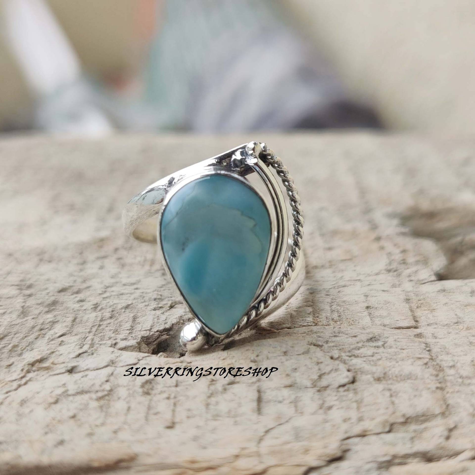 Larimar-Stein-Ring, 925 Sterling Silber Ring, Zierlicher Bandring, Fidget-Ring, Boho-Ring, Edelstein-Ring, Handgefertigter Geschenk Für Sie von silverringstoreshop