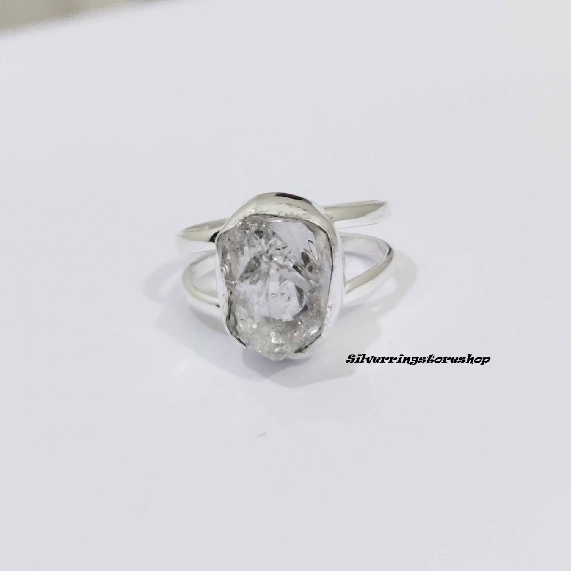 Natürlicher Herkimer-Diamant-Ring, 925 Sterling Silber, Herkimer-Diamantstein, Bandring, Versprechensring, Meditationsring, Boho-Ring, Geschenk Für von silverringstoreshop