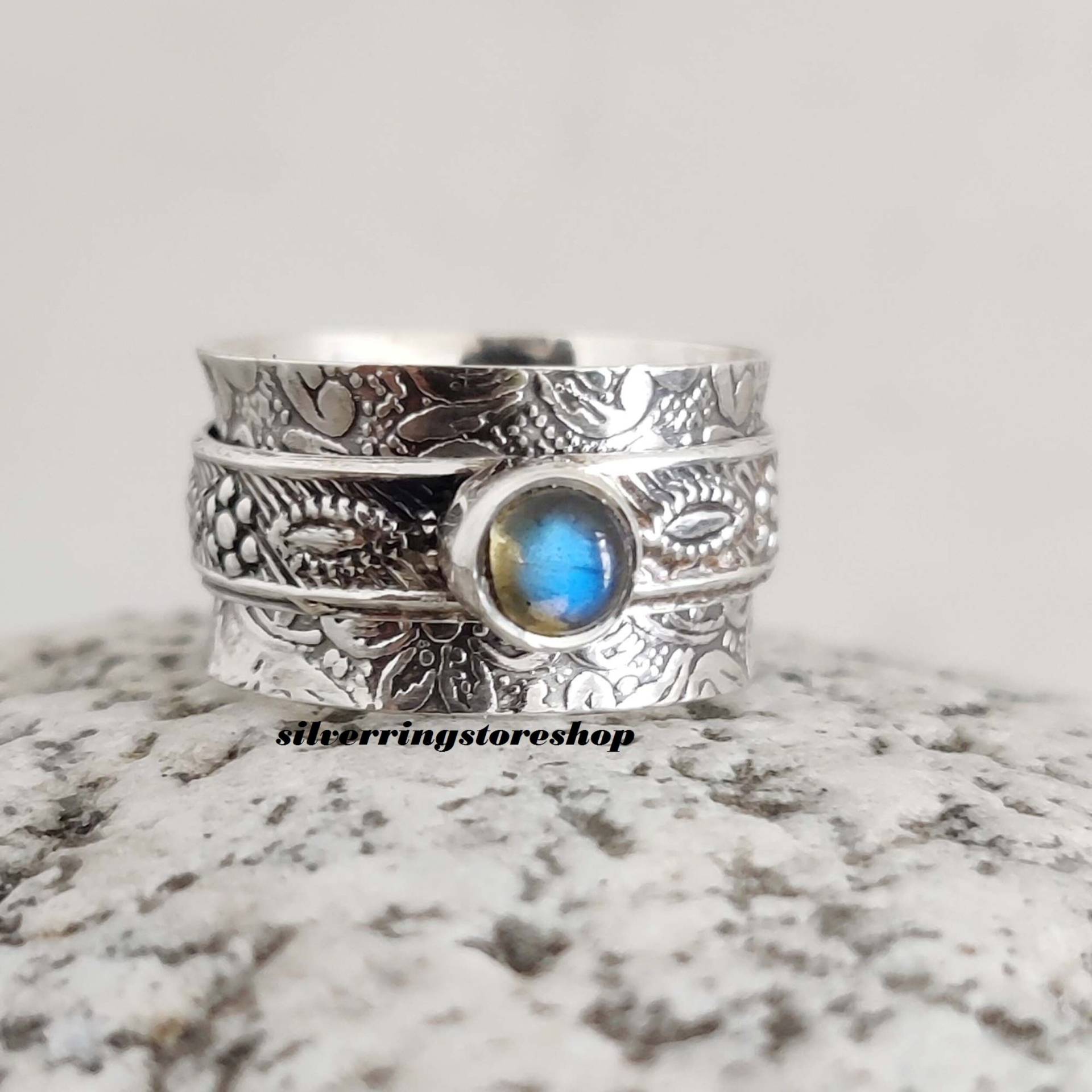 Natürlicher Labradorit Ring, Spinner Handgemachte Silber Massiv 925 Sterling Frauen Geschenk Boho von silverringstoreshop