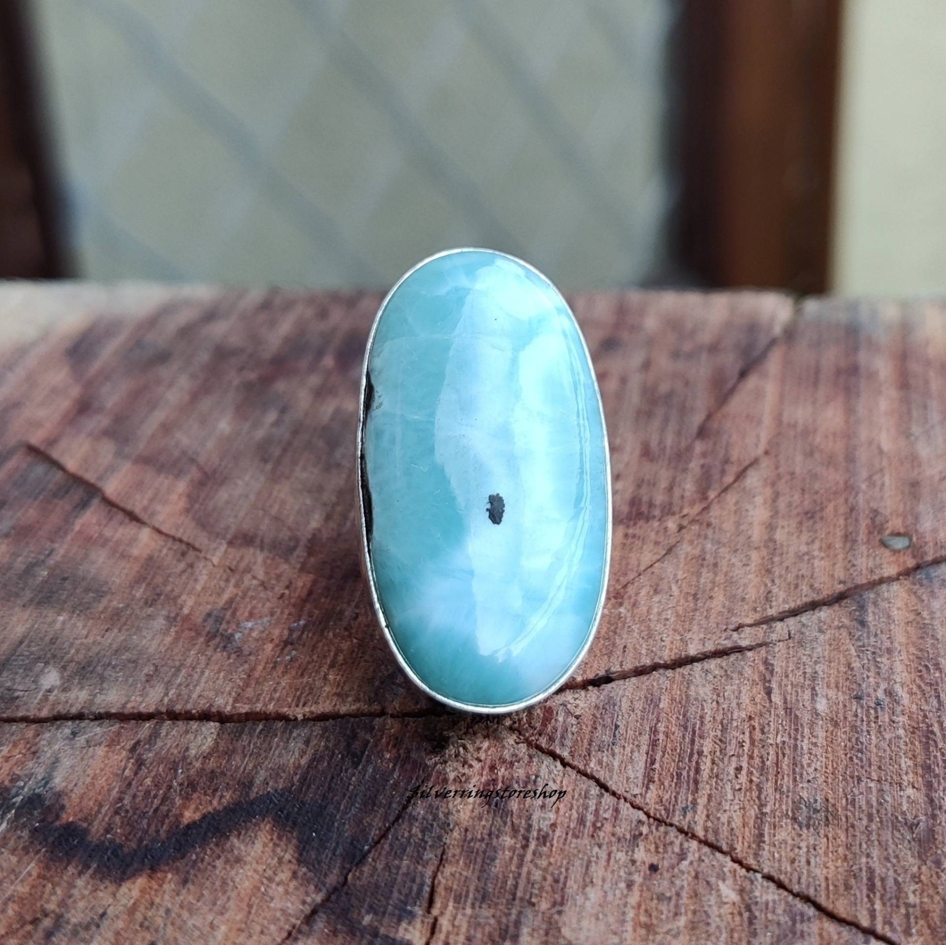 Natürlicher Larimar-Ring, 925 Sterling Silber Ring, Designer-Ring, Boho-Ring, Damen-Ring, Edelstein-Ring, Handgefertigter Statement-Ring, Geschenke von silverringstoreshop