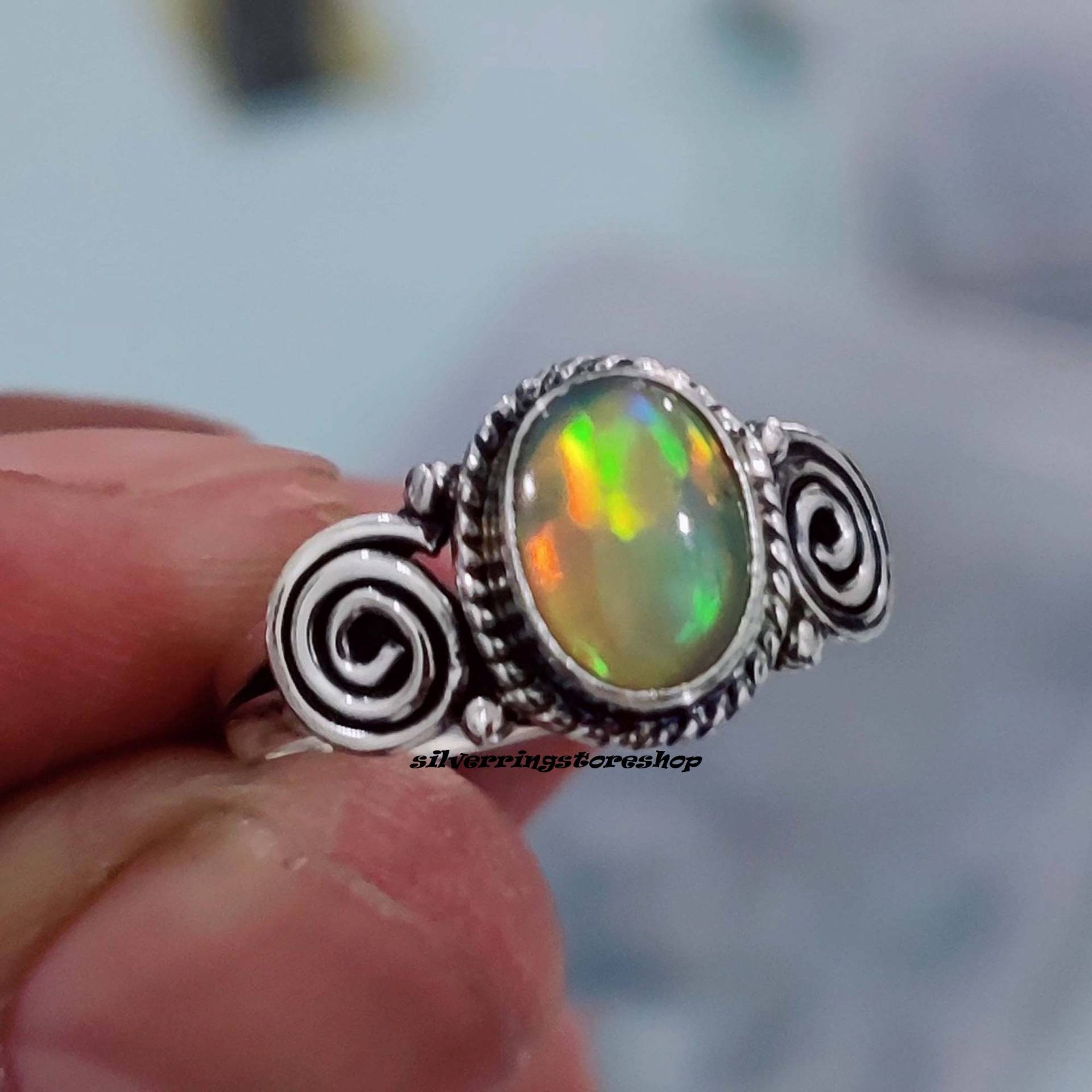 Opal Ring, 925 Sterling Silber Handgemachter Frauen Edelstein Boho Fidget Versprechen Schöner Geschenke von silverringstoreshop