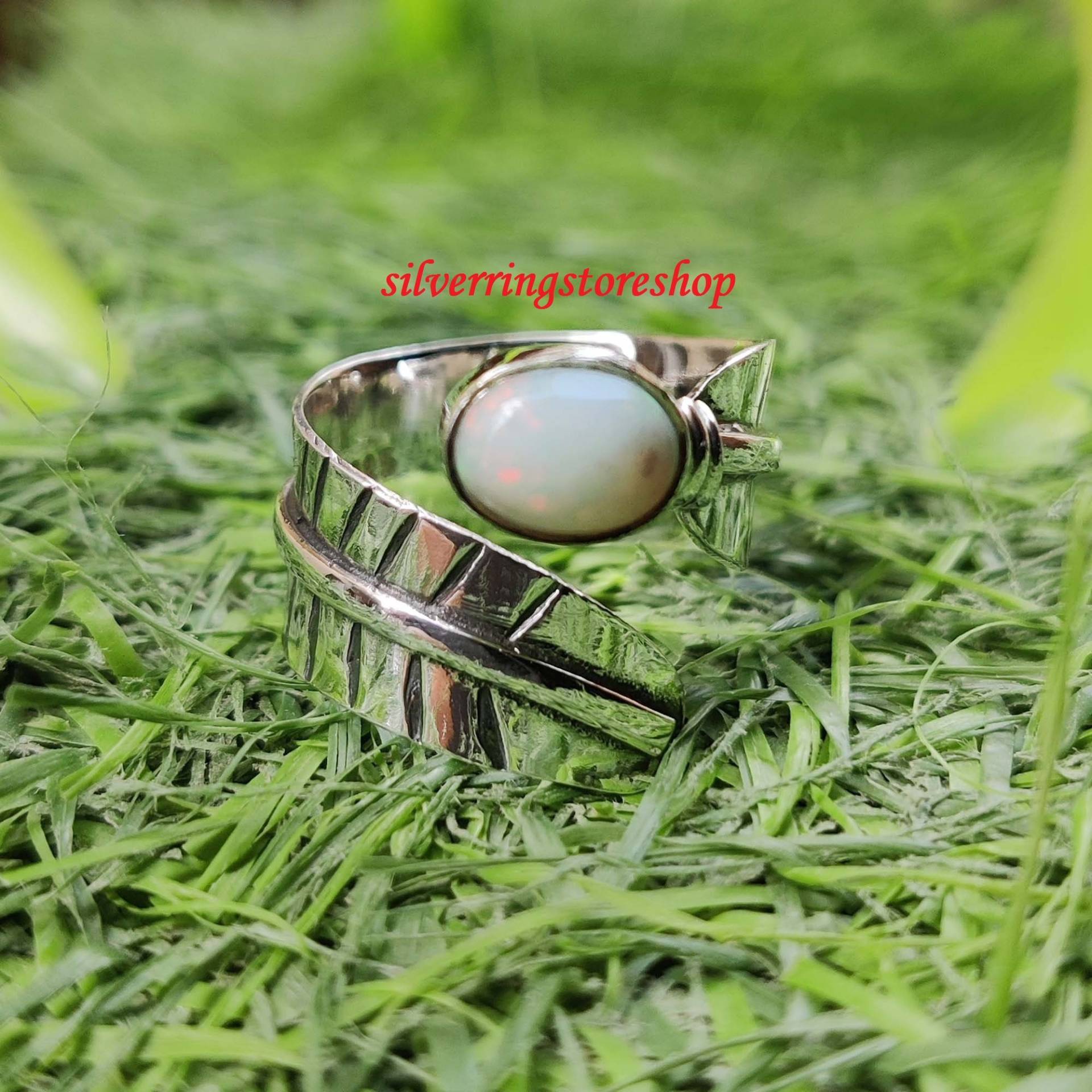 Opal Ring, 925 Sterling Silber Statement Frauen Verstellbarer Handgemachter Edelstein Peace Geschenk Für Sie von silverringstoreshop