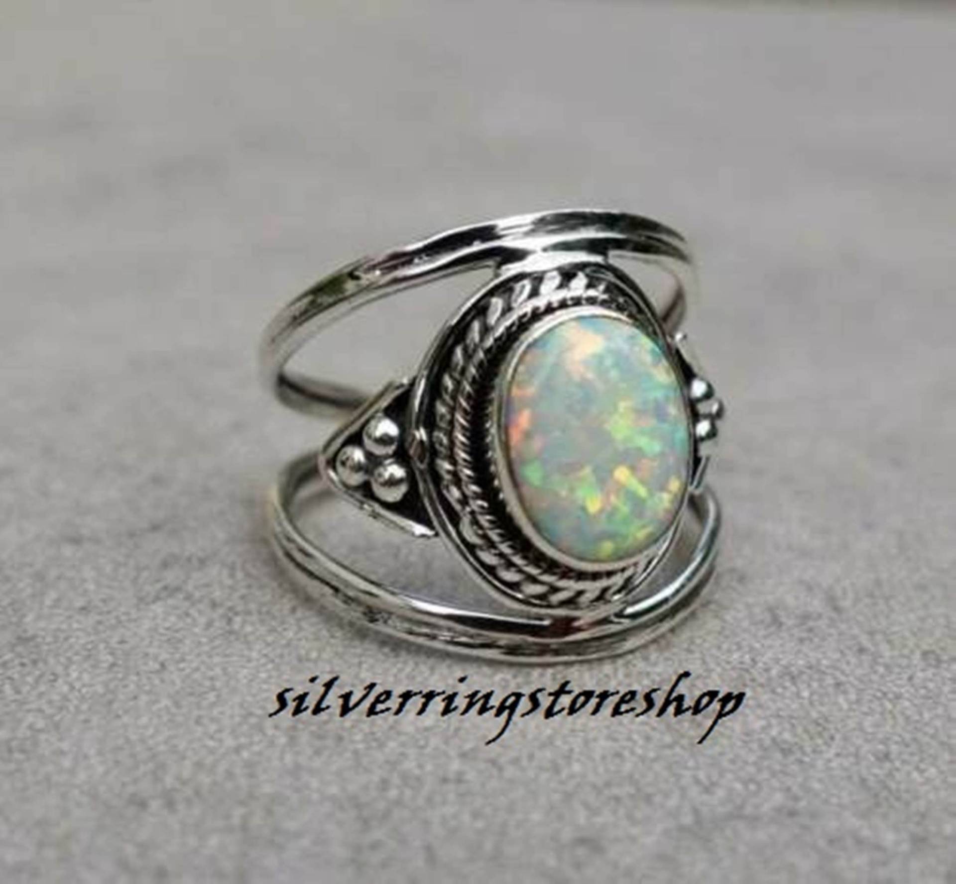 Opal Stein Ring, 925 Sterling Silber Fidget Zierliche Schöne Bandring, Boho Handgemachte Geschenk Für Sie von silverringstoreshop