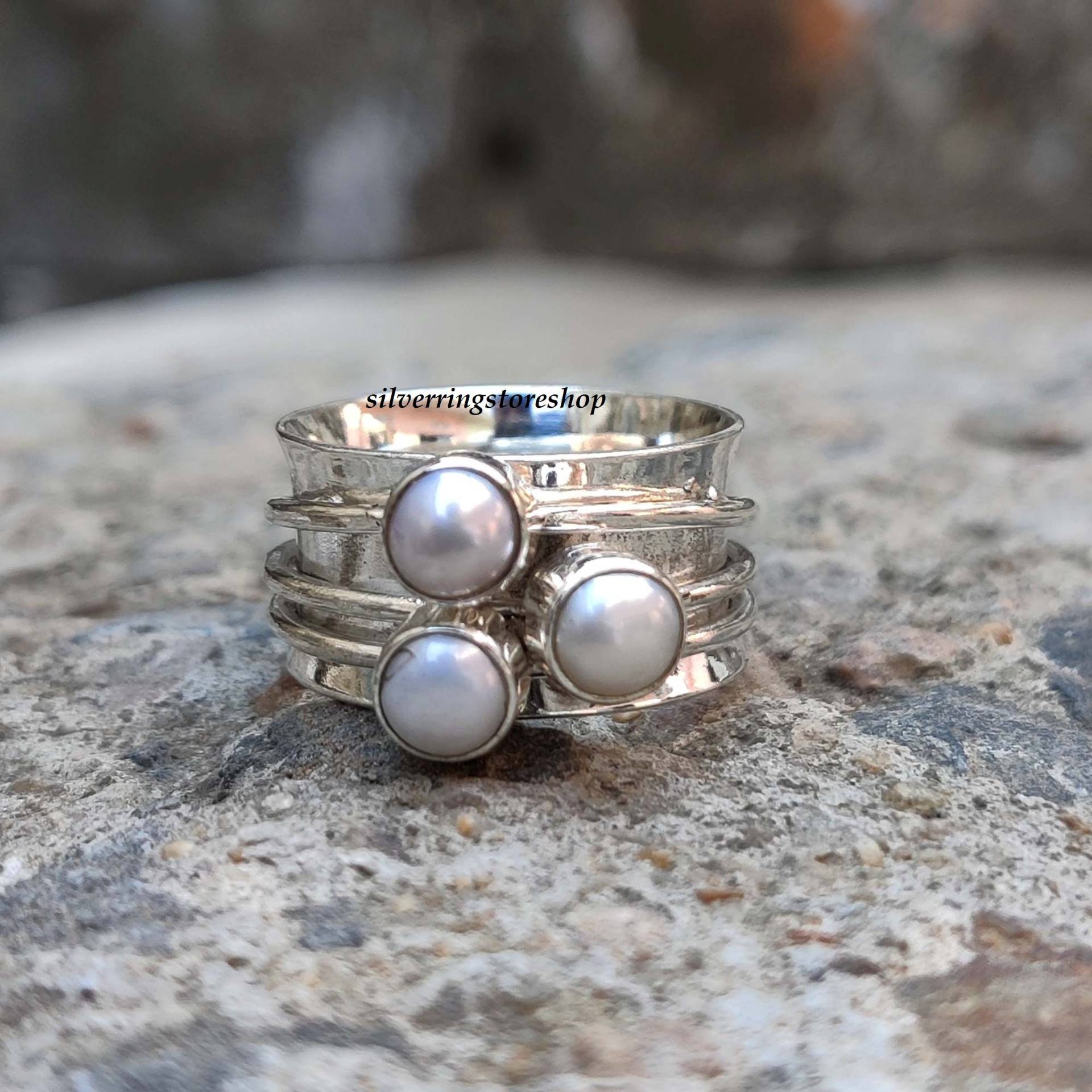 Perlenring, 925 Sterling Silber Ring, Handgemachter Frauenring, Meditationsring, Engegment Edelsteinring, Edelsteinring von silverringstoreshop