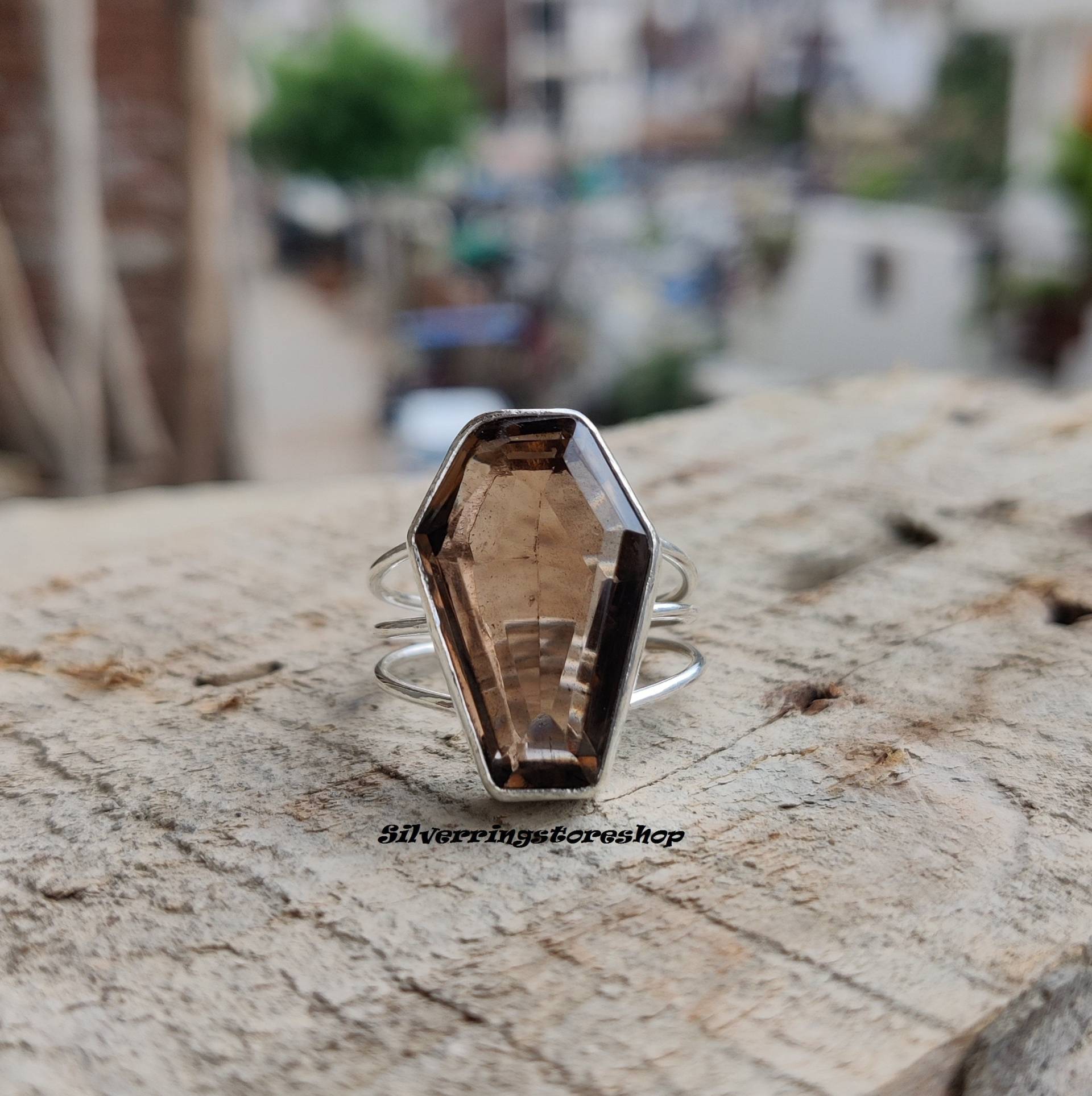 Rauchstein Ring, 925 Sterling Silber Zarte Fidget Handgemachte Frauen Edelstein Peace Geschenk Für Sie von silverringstoreshop