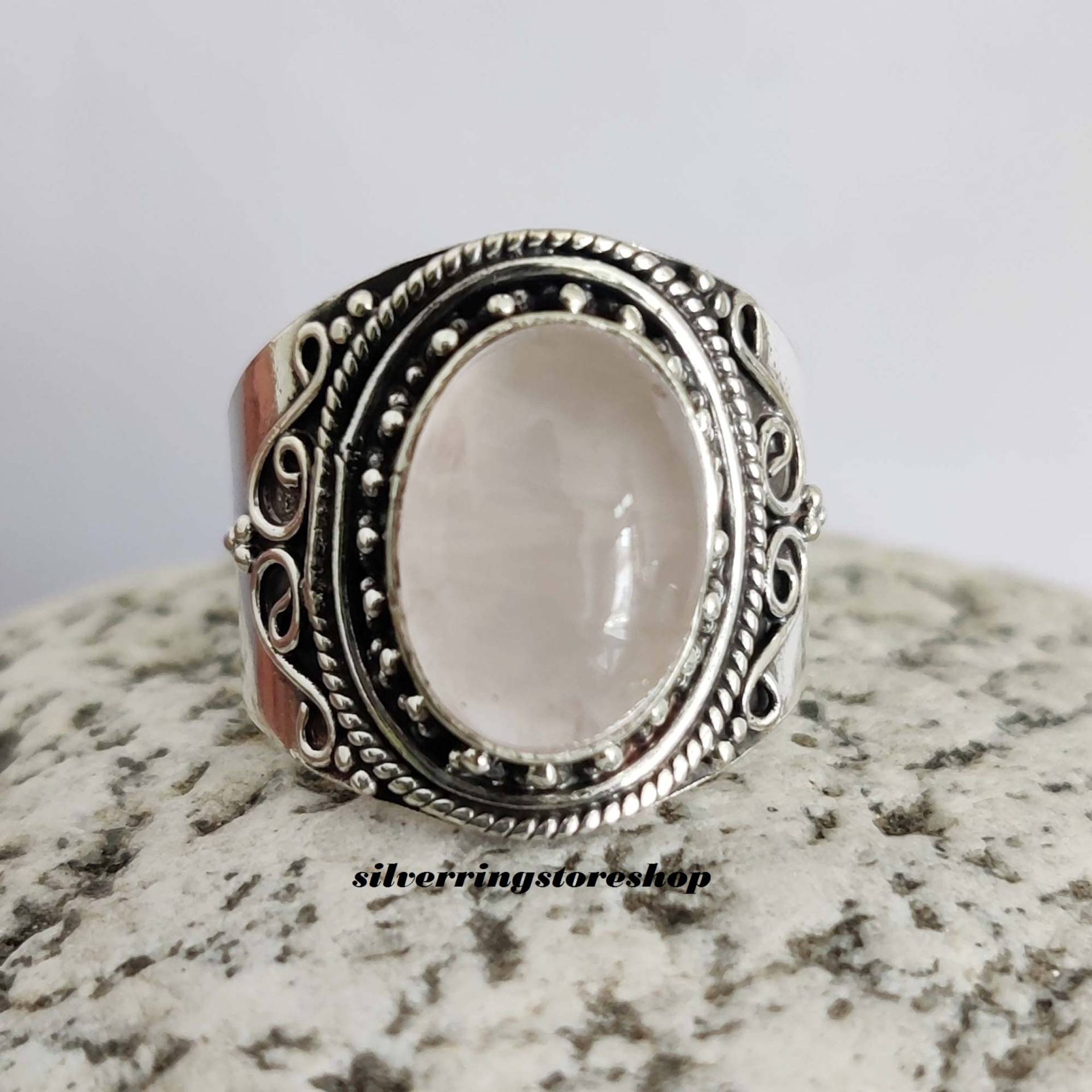 Rosenquarz Ring, Bandring, 925 Sterling Silber Edelstein Designer Geschenk Für Sie, Boho Ring von silverringstoreshop
