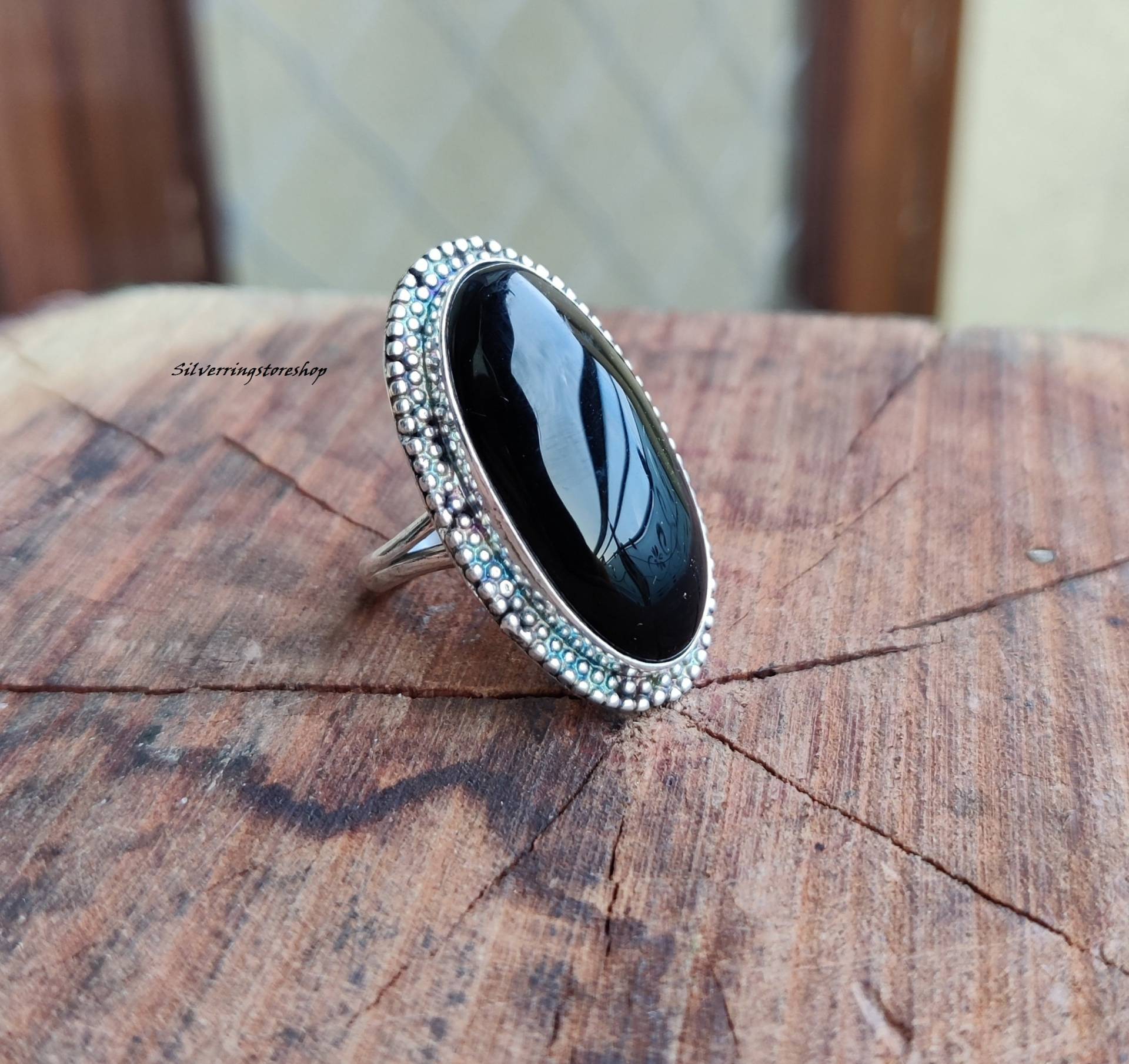 Schwarzer Onyx Ring , 925 Sterling Silber Handgemachter Edelstein Frauen Geschenk Stein Boho Silberschmuck von silverringstoreshop