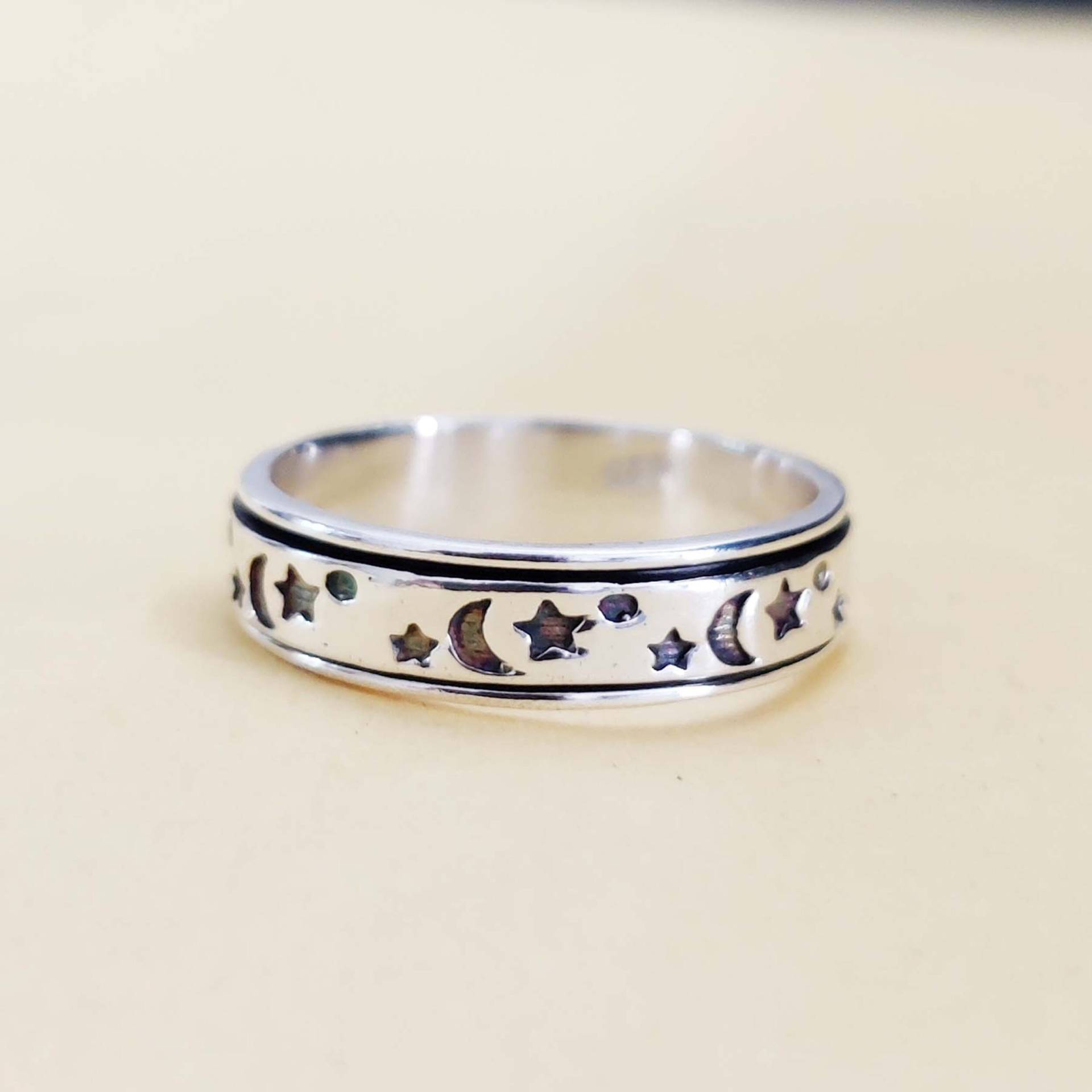 Spinner Ring, 925 Sterling Silber, Stern Mond Silber Angst Handgemachte Meditation Sorgen Fidget Geschenk Für Sie von silverringstoreshop