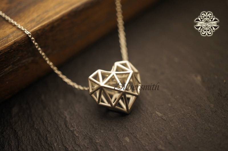 Neu 925 Sterling Silber 3D Herz Anhänger Mit 18" Silberkette von silversmithhk