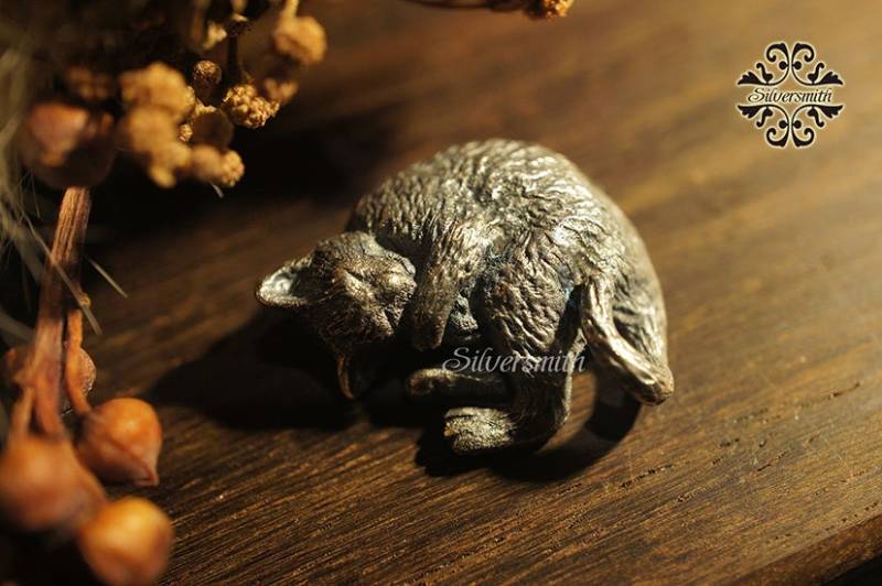 Neu 925 Sterling Silber - Der 3D Curly Cat Anhänger von silversmithhk