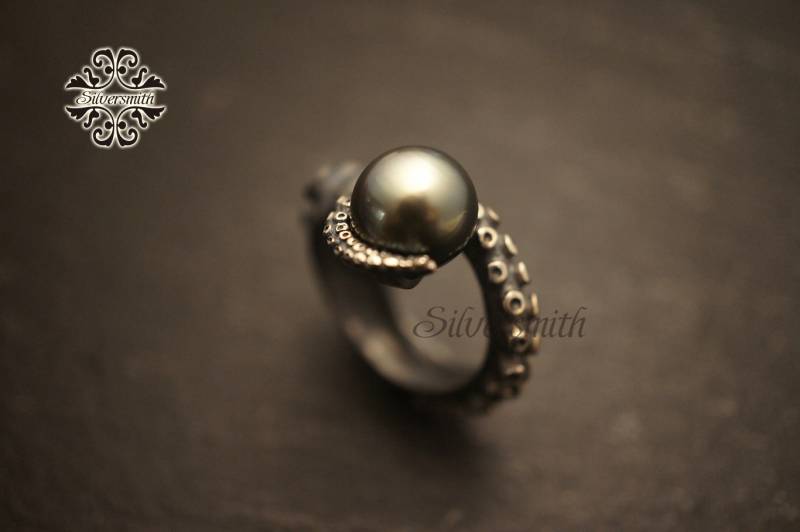 Neu Die Tahiti Perle Und 925Er Silber Oktopus Tentakel Ring von silversmithhk