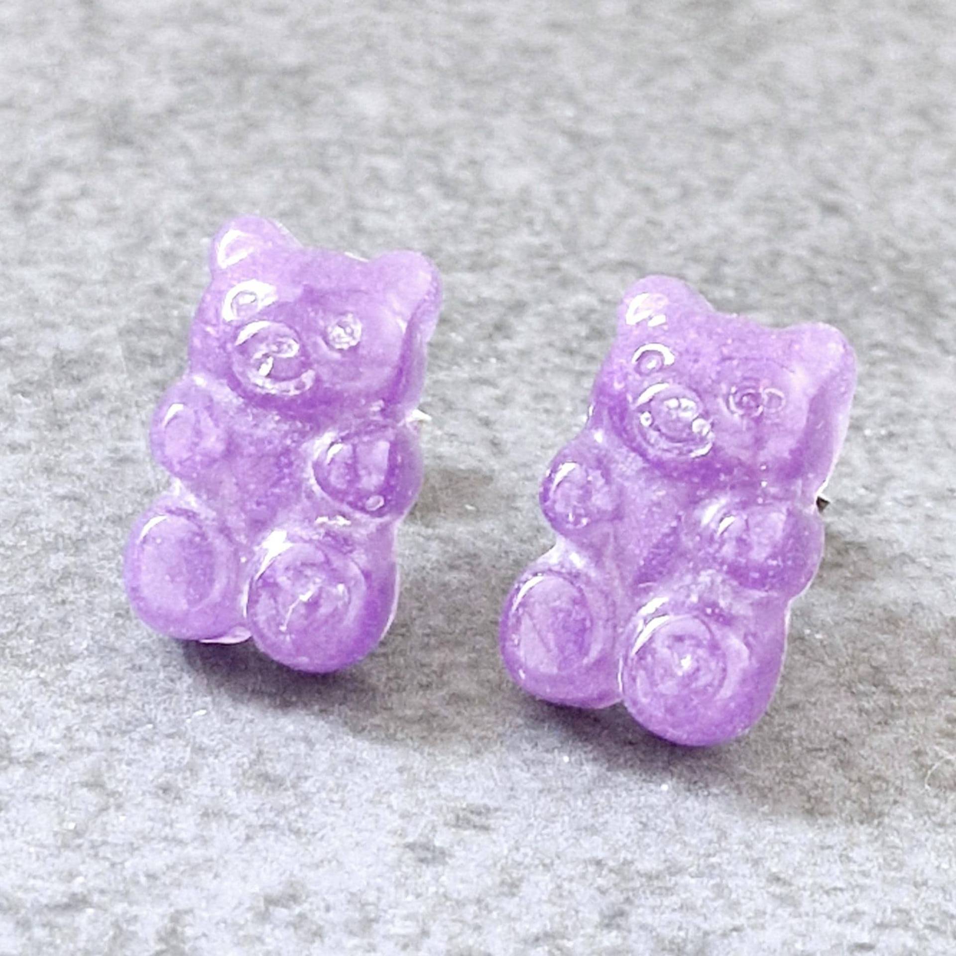 Handgemachte Bärchen-Ohrstecker Aus Resin Lila Gummibärchen-Design Mit 925 Silber Verspielter, Farbenfroher Ohrschmuck Für Gute Laune von silvianas