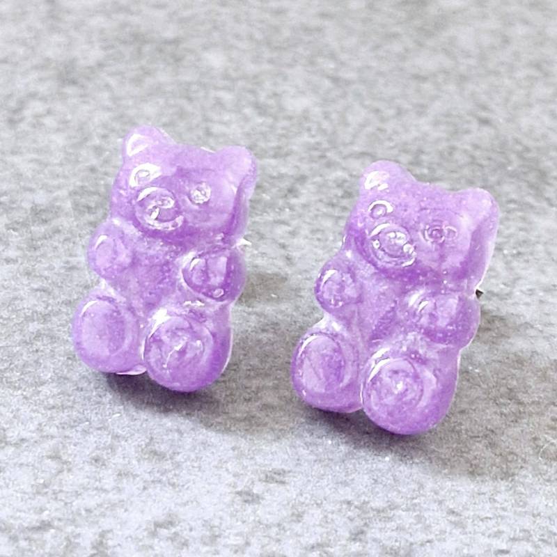 Handgemachte Bärchen-Ohrstecker Aus Resin Lila Gummibärchen-Design Mit 925 Silber Verspielter, Farbenfroher Ohrschmuck Für Gute Laune von silvianas