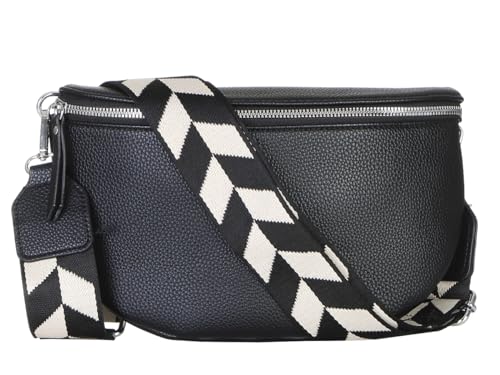 Damen Bauchtasche stylisch Umhängetasche Hüfttasche Bodybag Gürtel Crossbody Bag Schultertasche mit Verstellbaren Gurt 25 (Schwarz, Groß 28 x 18 x 9 cm) von simaranda
