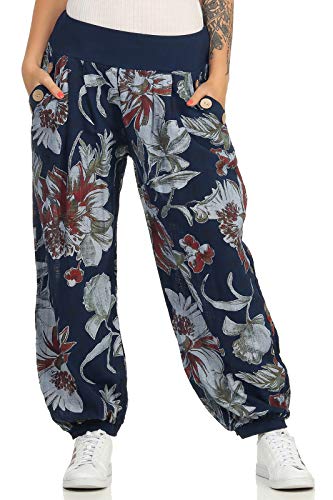 Damen Hose Pumphose Aladinhose Sommerhose Uni Strandhose Pluderhose Haremshose Freizeithose 400 (34-40, Dunkelblau) von simaranda
